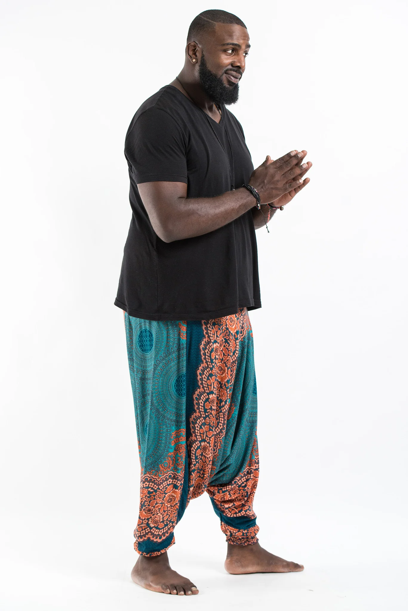 2533-Plus-Size-Geometric-Mandalas-Drop-Crotch-Men-s-Harem-Pants-in-Turquoise-3.webp Plus Size Geometric Mandalas Drop Crotch Men's Harem Pants in Turquoise