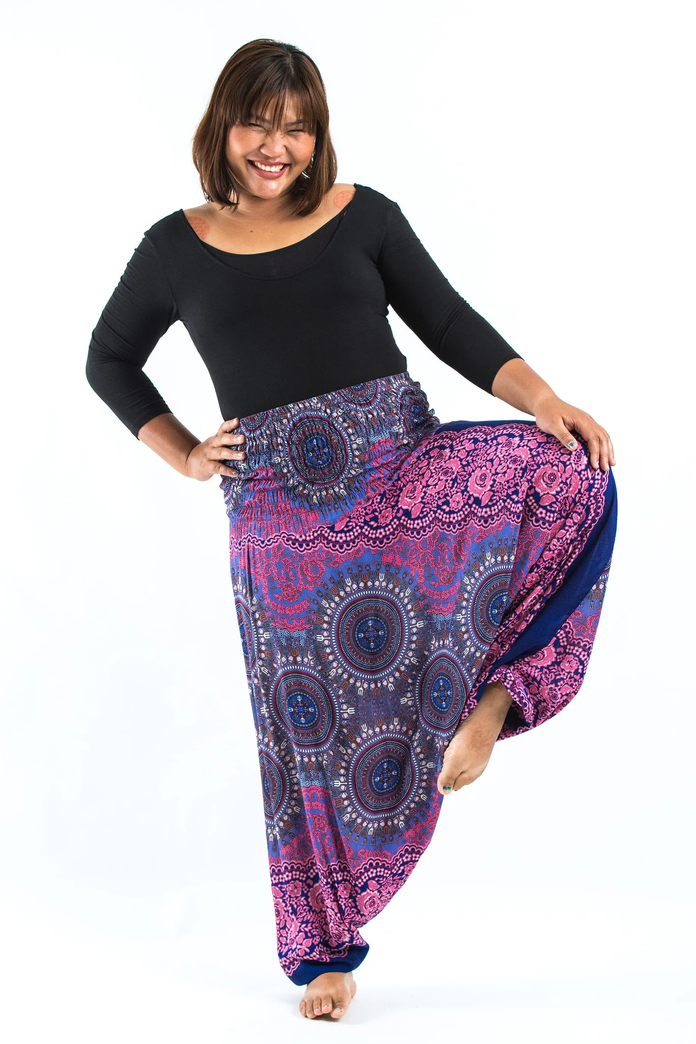 Plus Size Trishula Mandalas 2-in-1 Jumpsuit Harem Pants in Blue