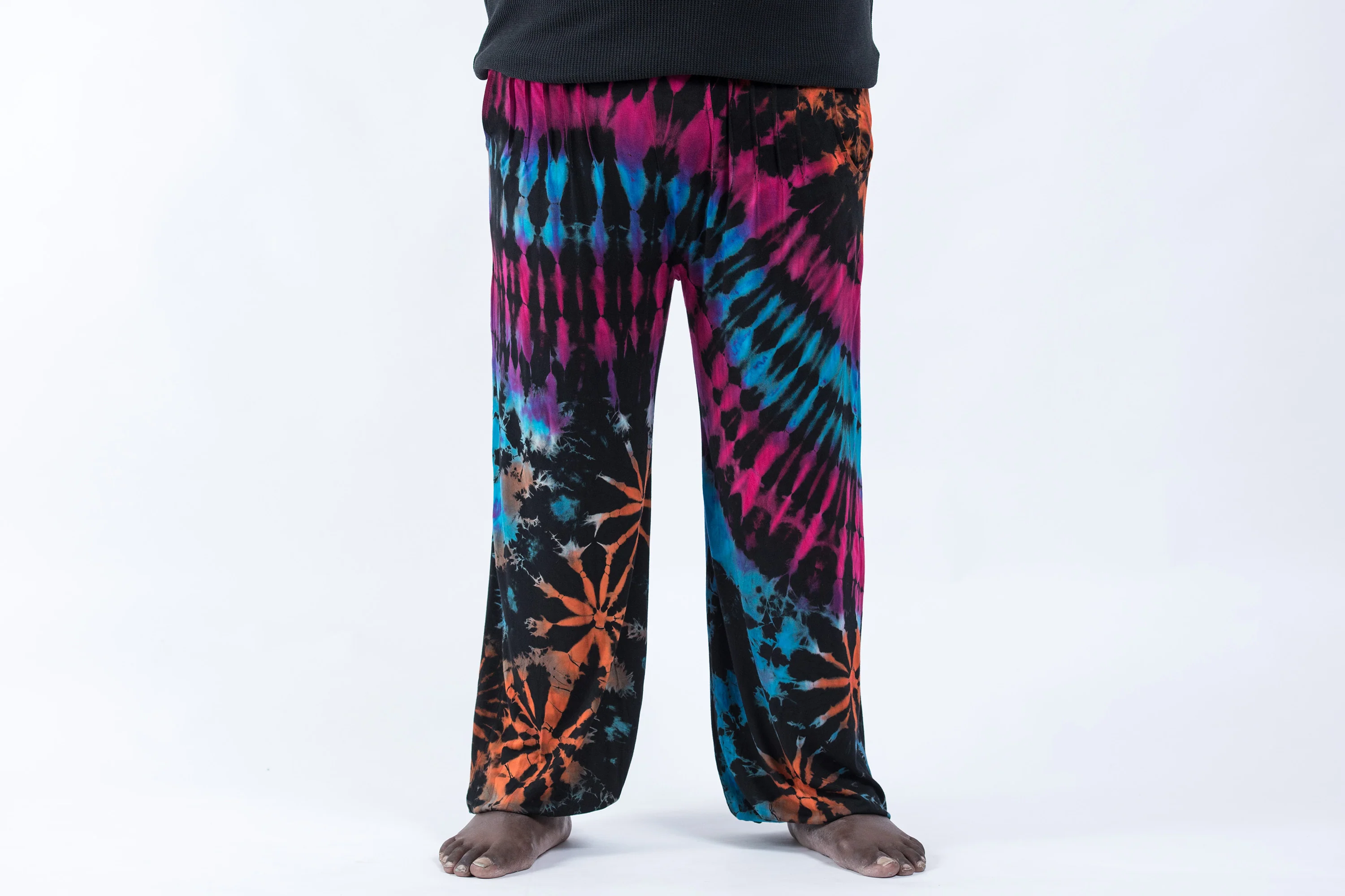 Plus Size Tie Dye Cotton Men Harem Pants in Festival Black