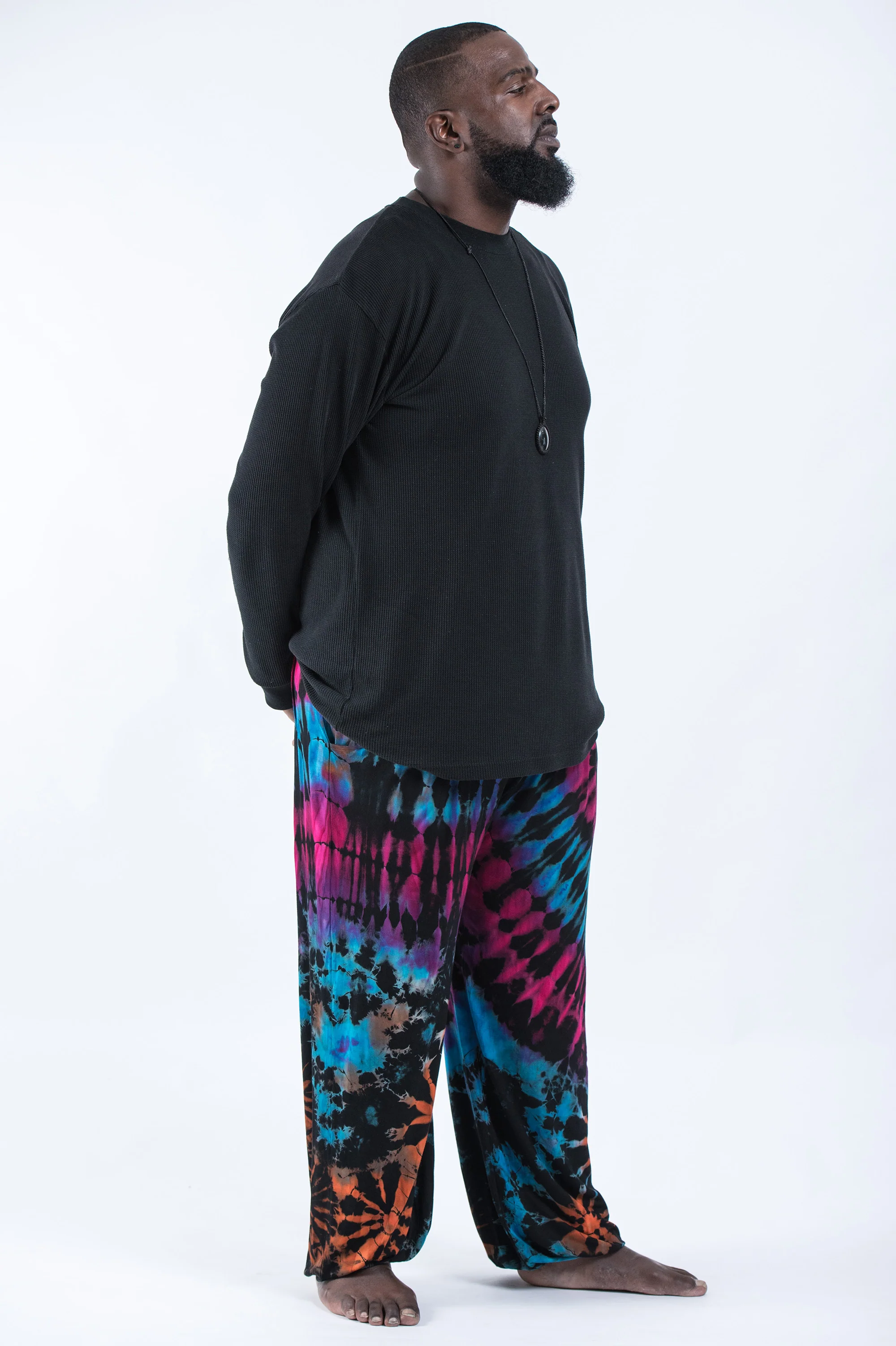 2535-Plus-Size-Tie-Dye-Cotton-Men-Harem-Pants-in-Festival-Black-3.webp Plus Size Tie Dye Cotton Men Harem Pants in Festival Black