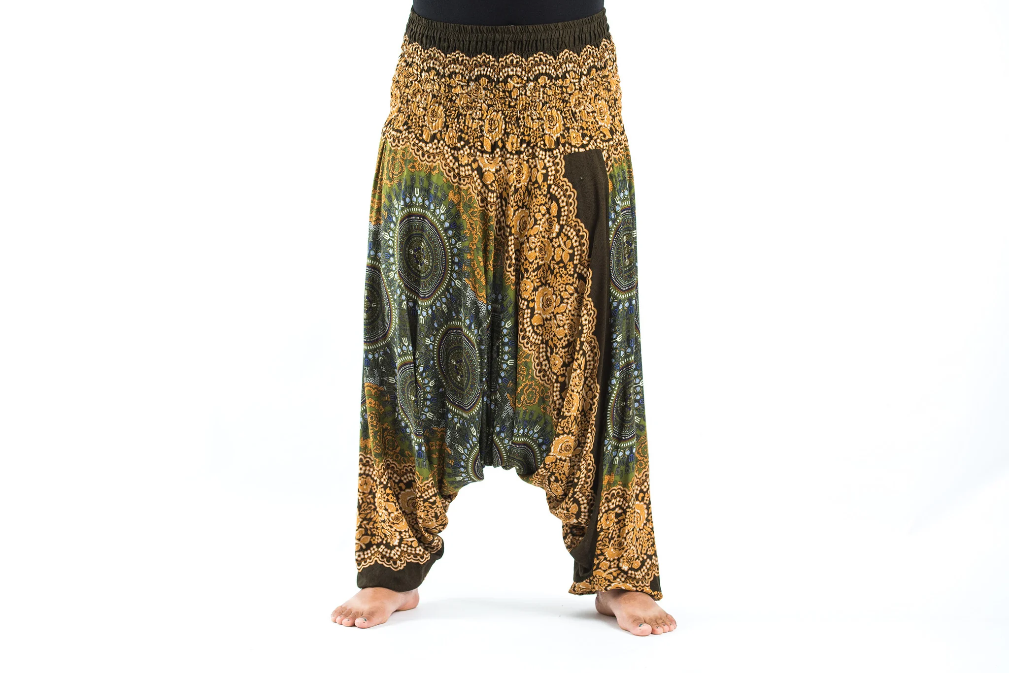 Plus Size Trishula Mandalas 2-in-1 Jumpsuit Harem Pants in Olive