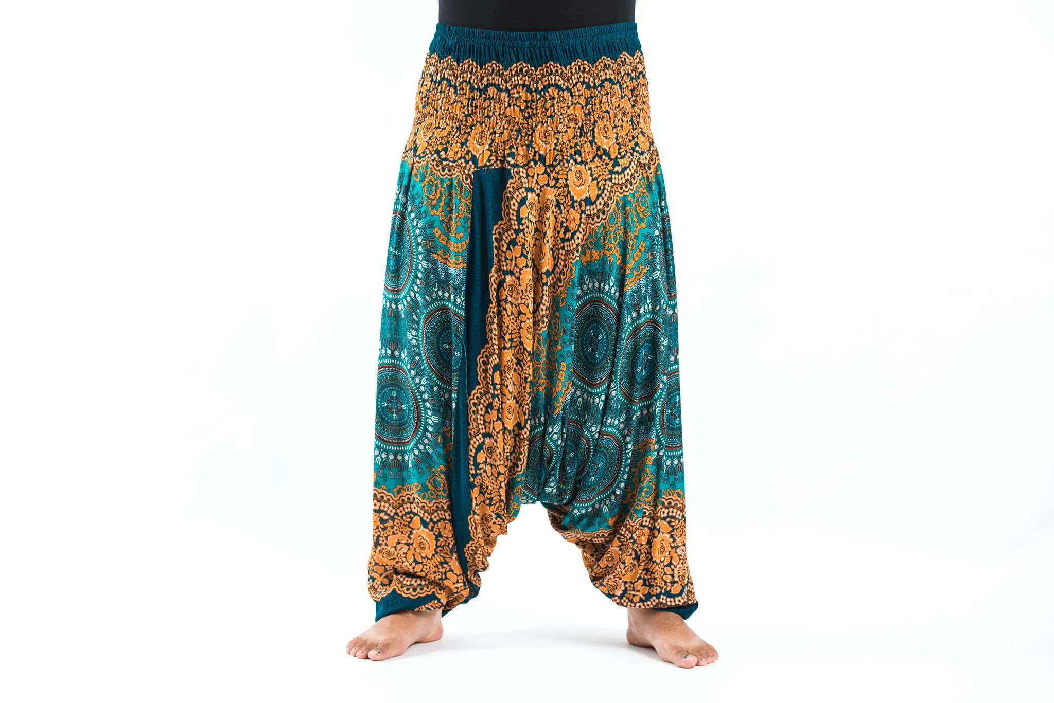 Plus Size Trishula Mandalas 2-in-1 Jumpsuit Harem Pants in Turquoise