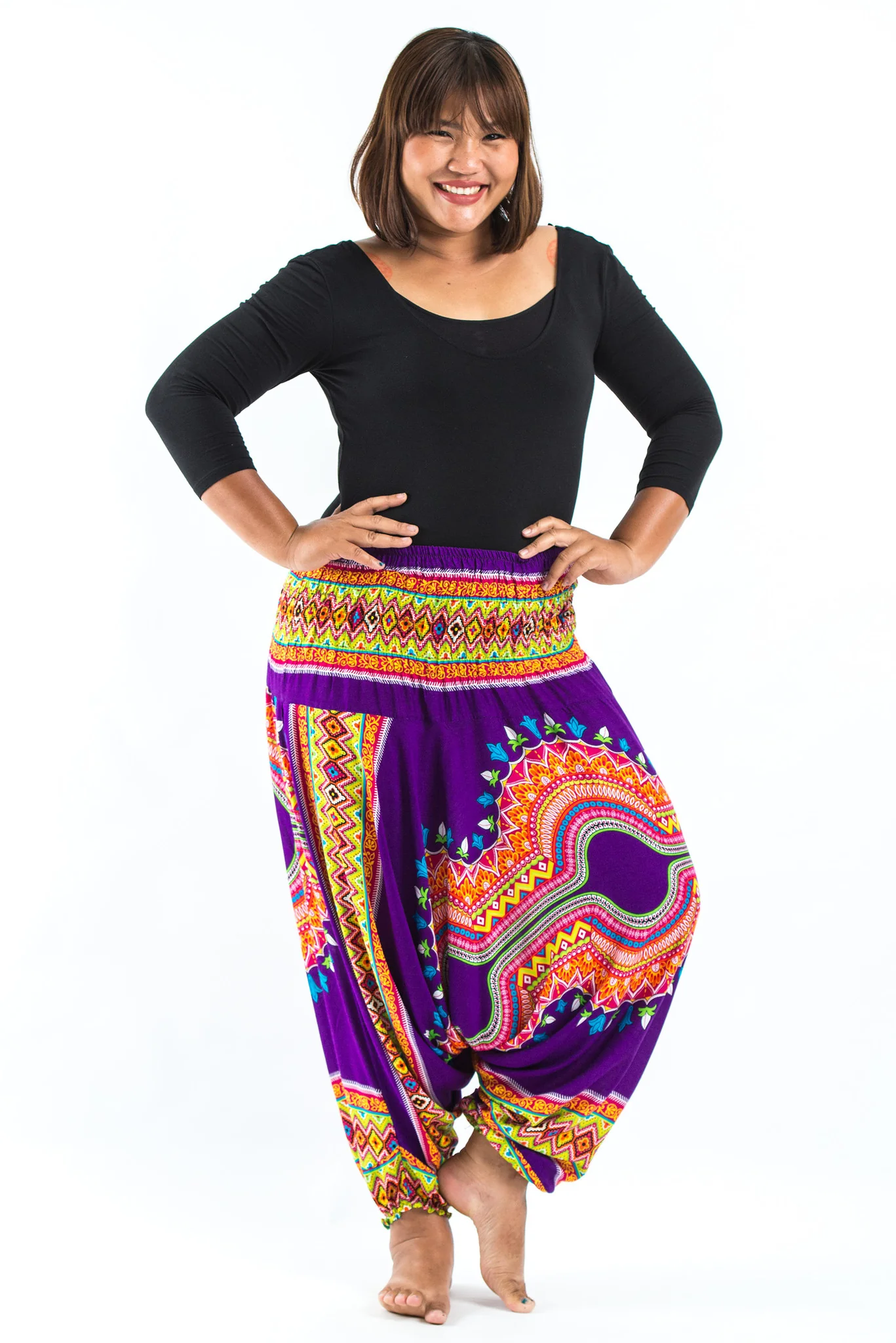 Plus Size Dashiki Prints 2-in-1 Jumpsuit Harem Pants in Purple