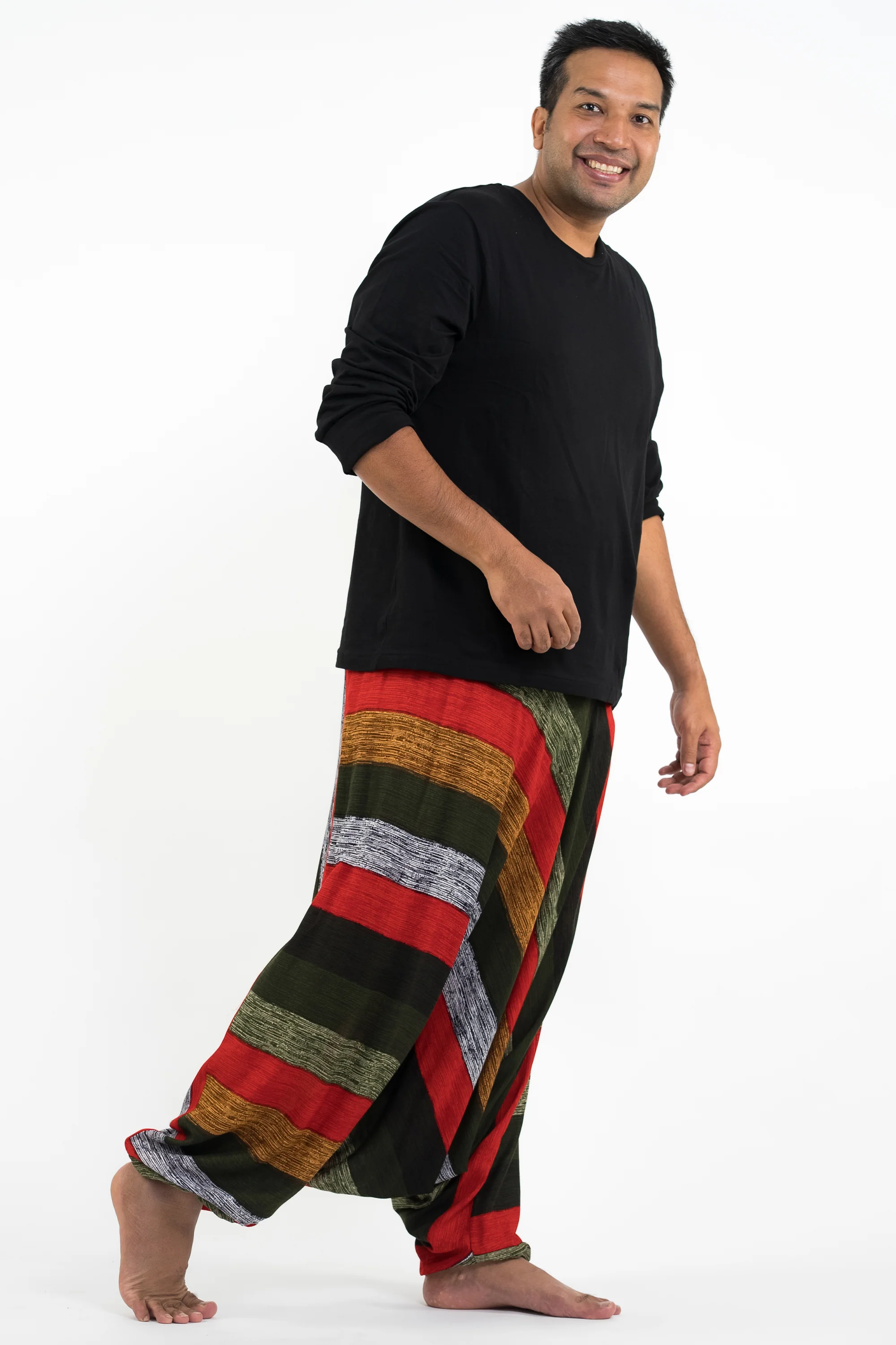 2540-Plus-Size-Boho-Striped-Drop-Crotch-Men-s-Harem-Pants-in-Green-3.webp Plus Size Boho Striped Drop Crotch Men's Harem Pants in Green