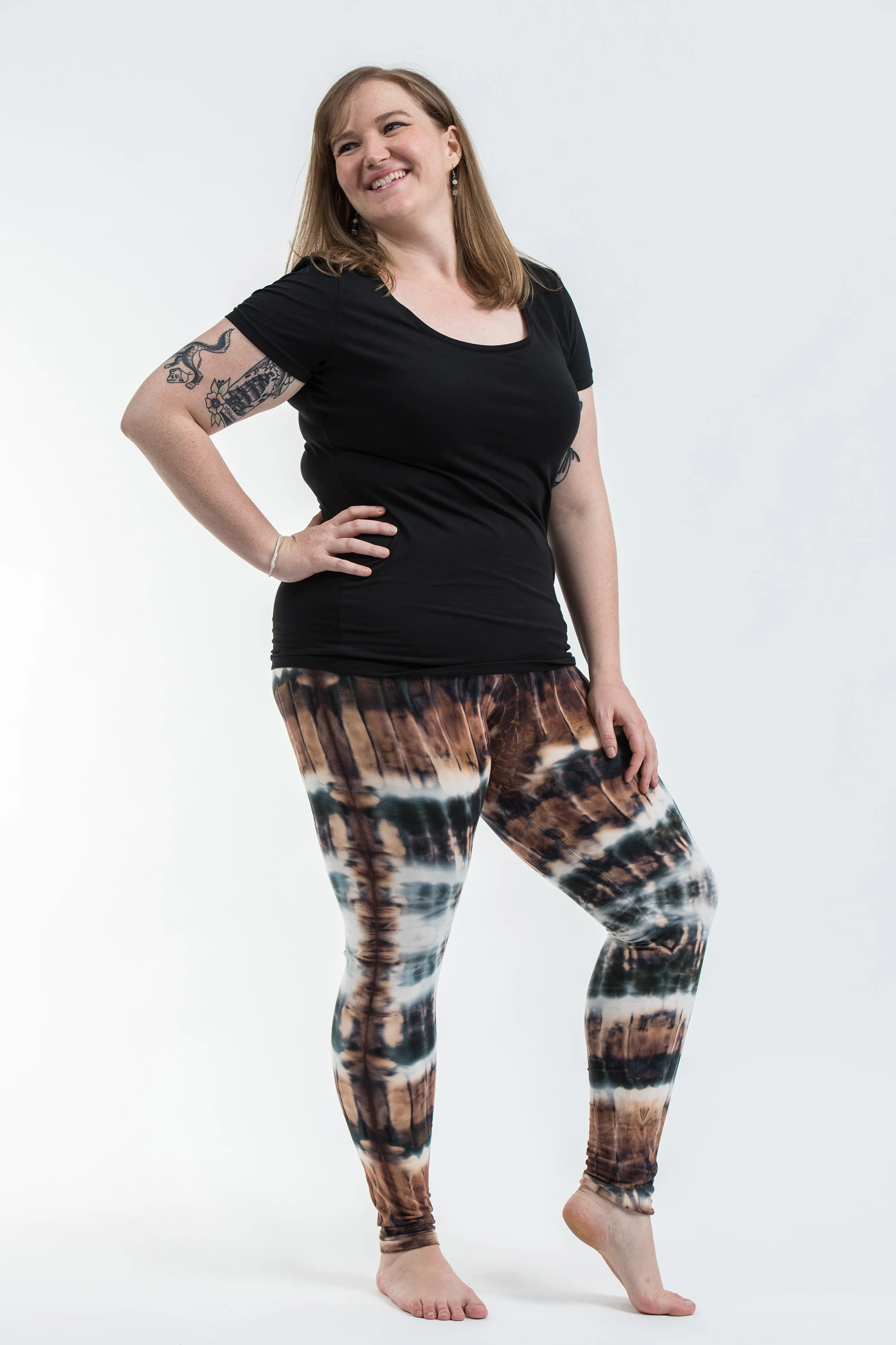 2541-Plus-Size-Patch-Dye-Tie-Dye-Cotton-Leggings-in-Brown-3.webp Plus Size Patch Dye Tie Dye Cotton Leggings in Brown