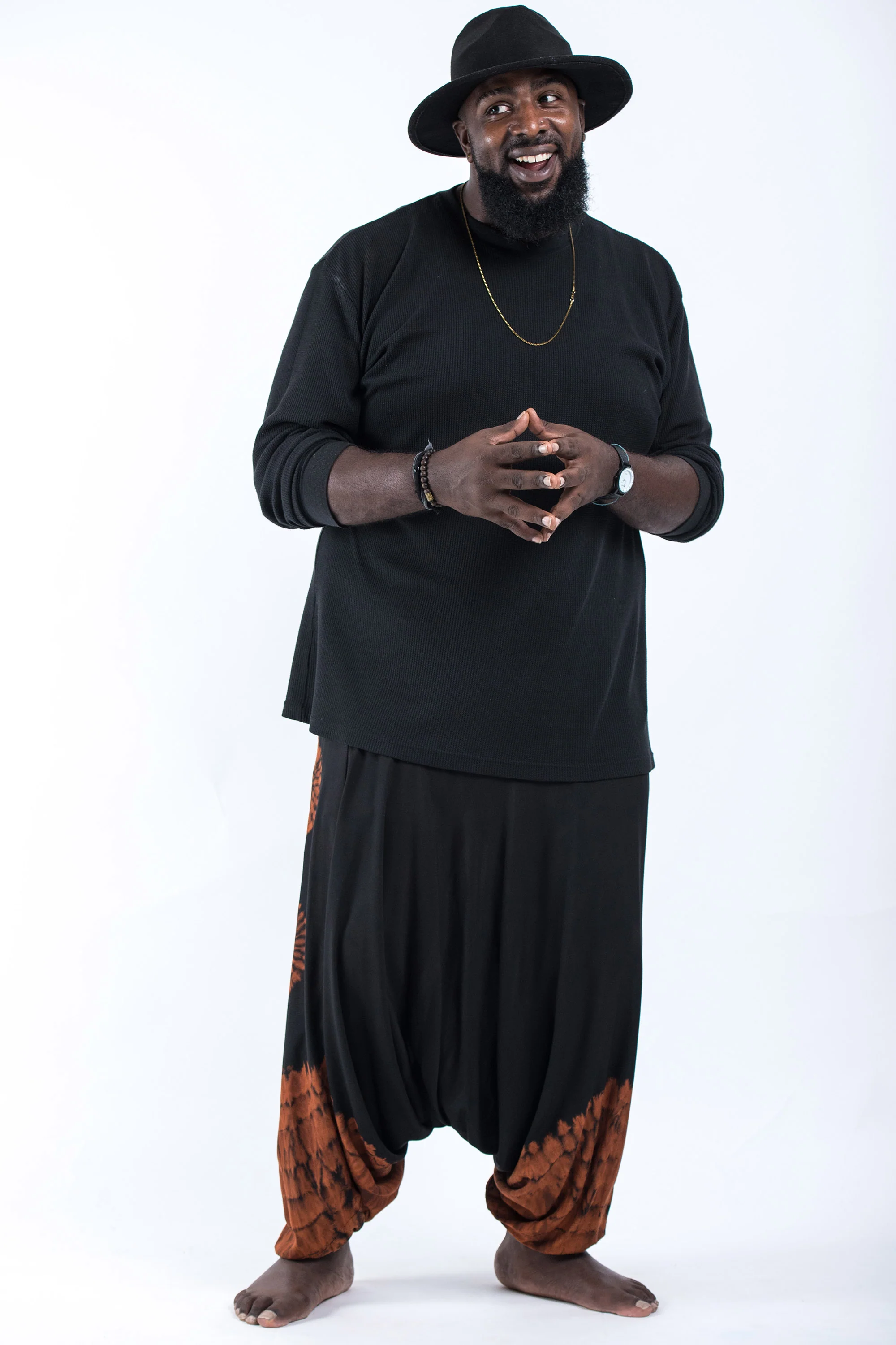 Plus Size Tie Dye Drop Crotch Men's Harem Pants in Black 02