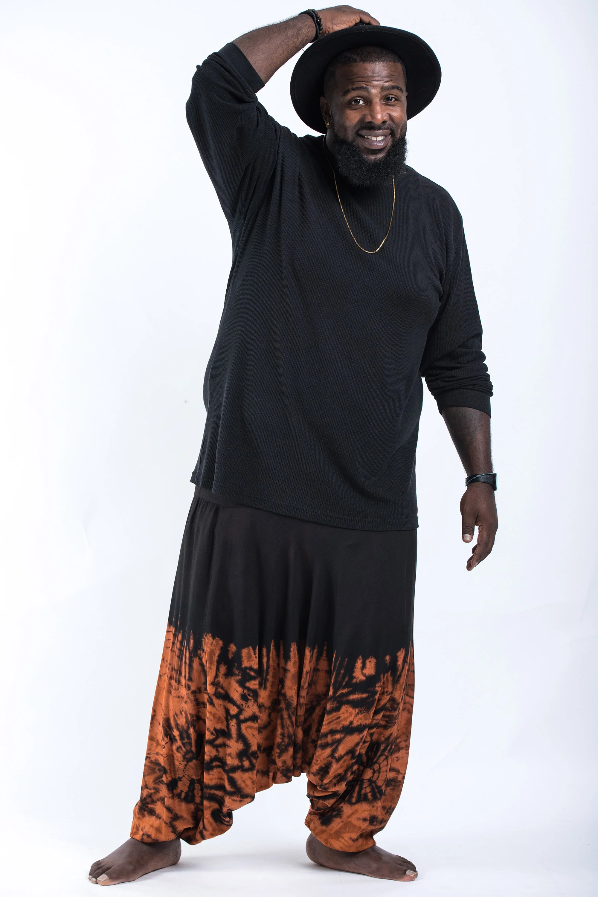 Plus Size Tie Dye Drop Crotch Men's Harem Pants in Black 05