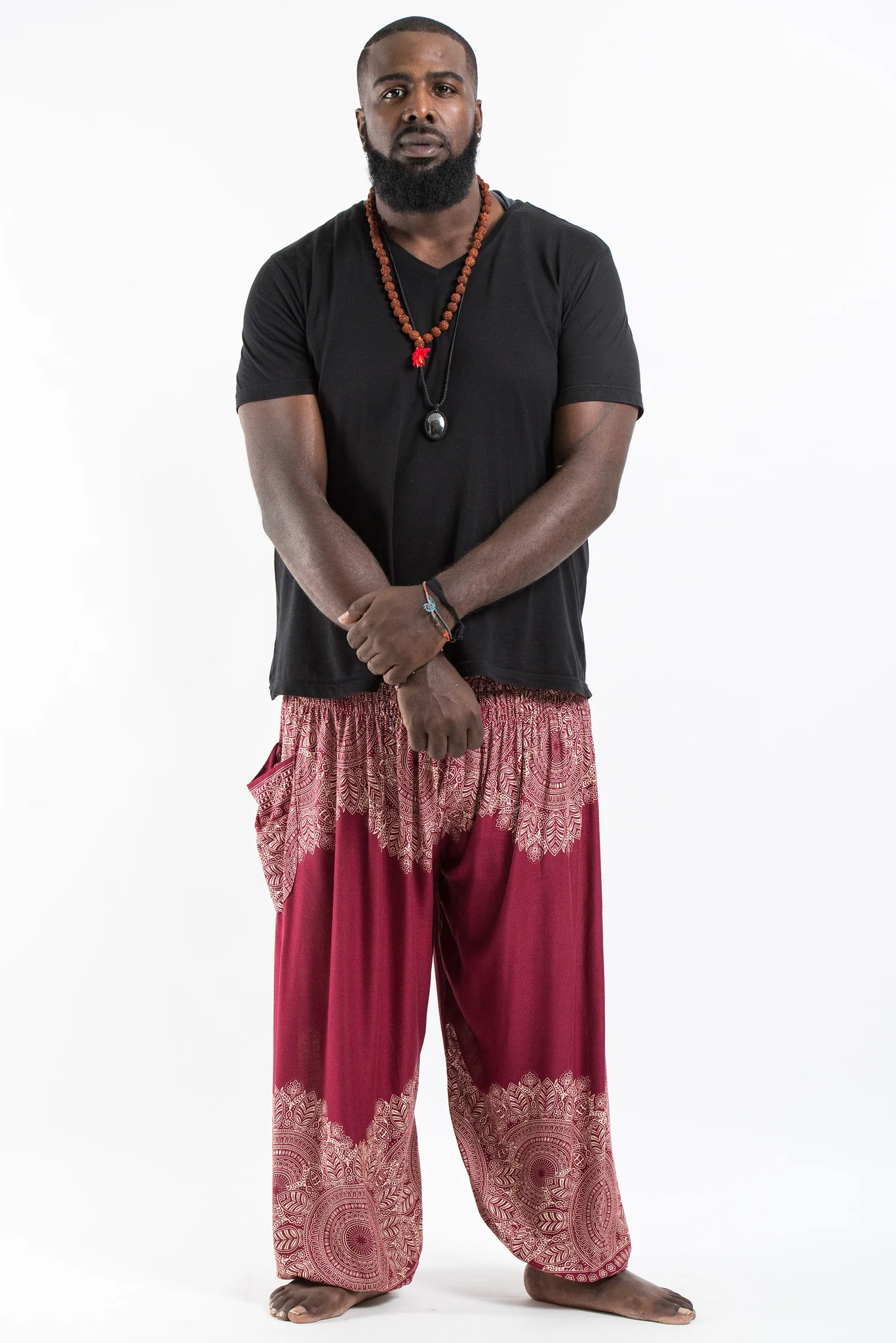 Plus Size Floral Mandalas Men's Harem Pants in Red