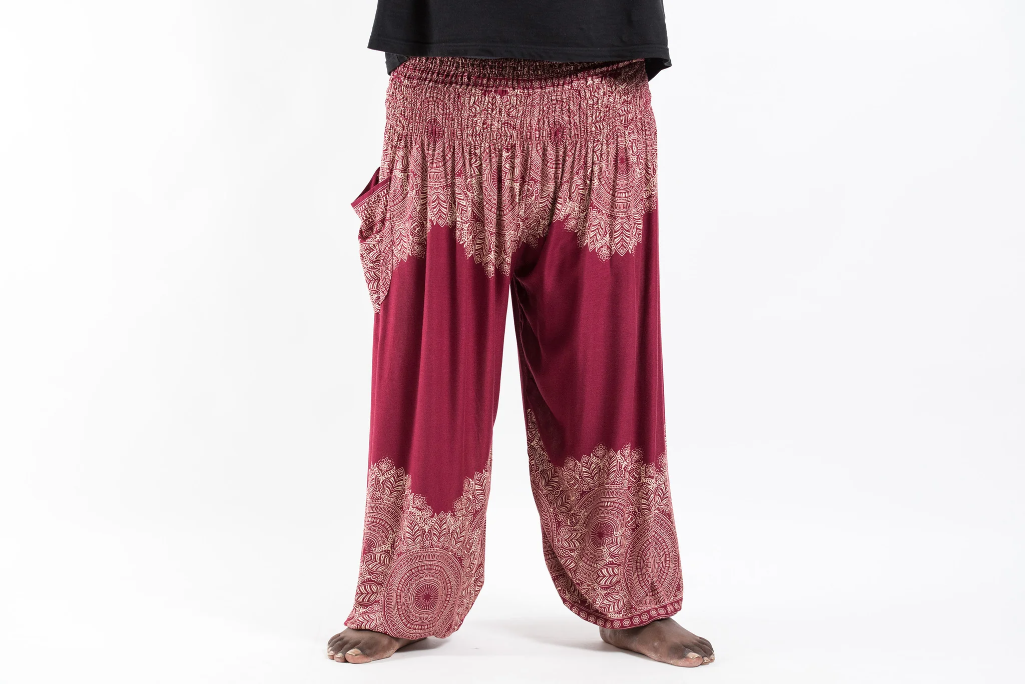 Plus Size Floral Mandalas Men's Harem Pants in Red