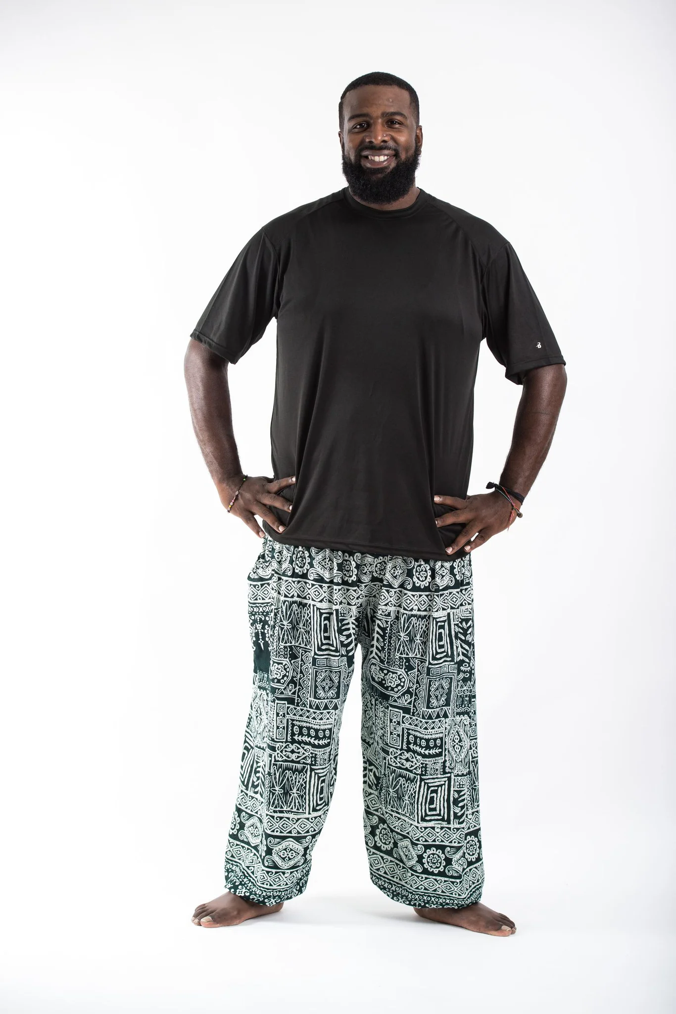 Plus Size Tribal Prints Men's Harem Pants in Green