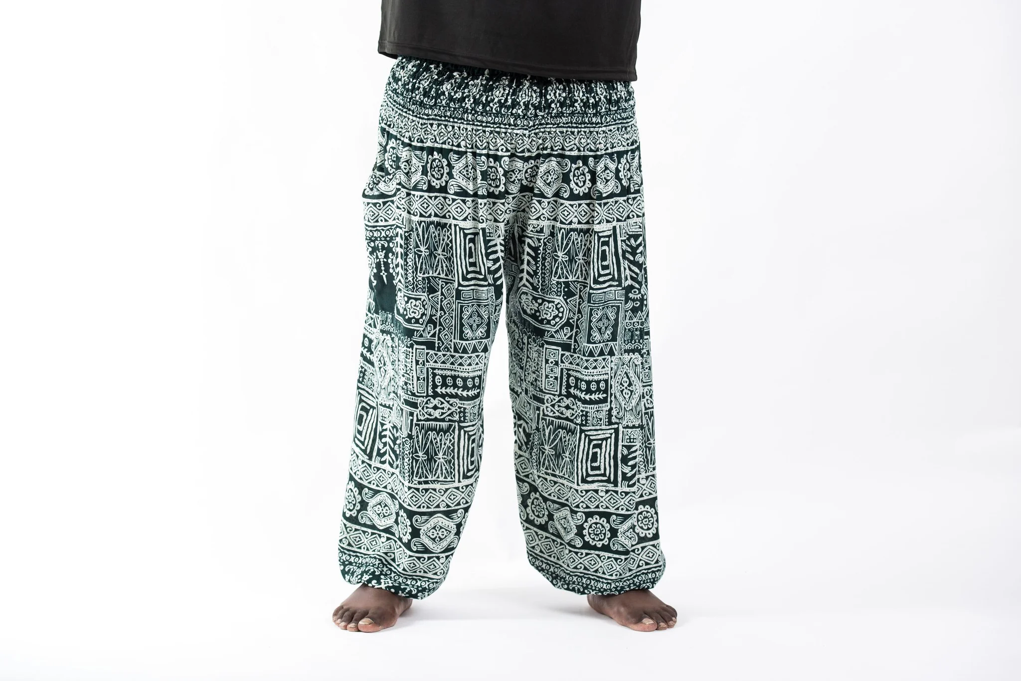 Plus Size Tribal Prints Men's Harem Pants in Green