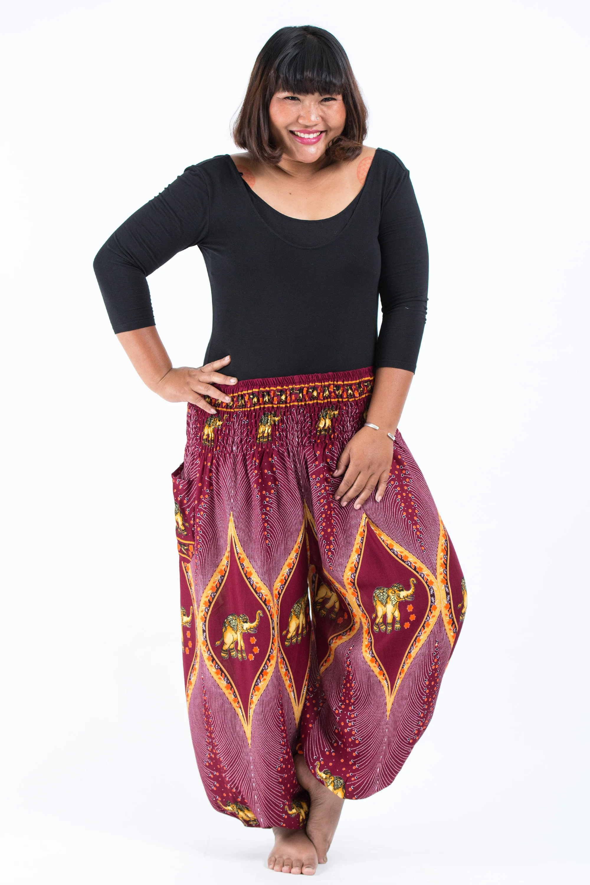 Plus Size Peacock Elephant Women's Elephant Pants in Red