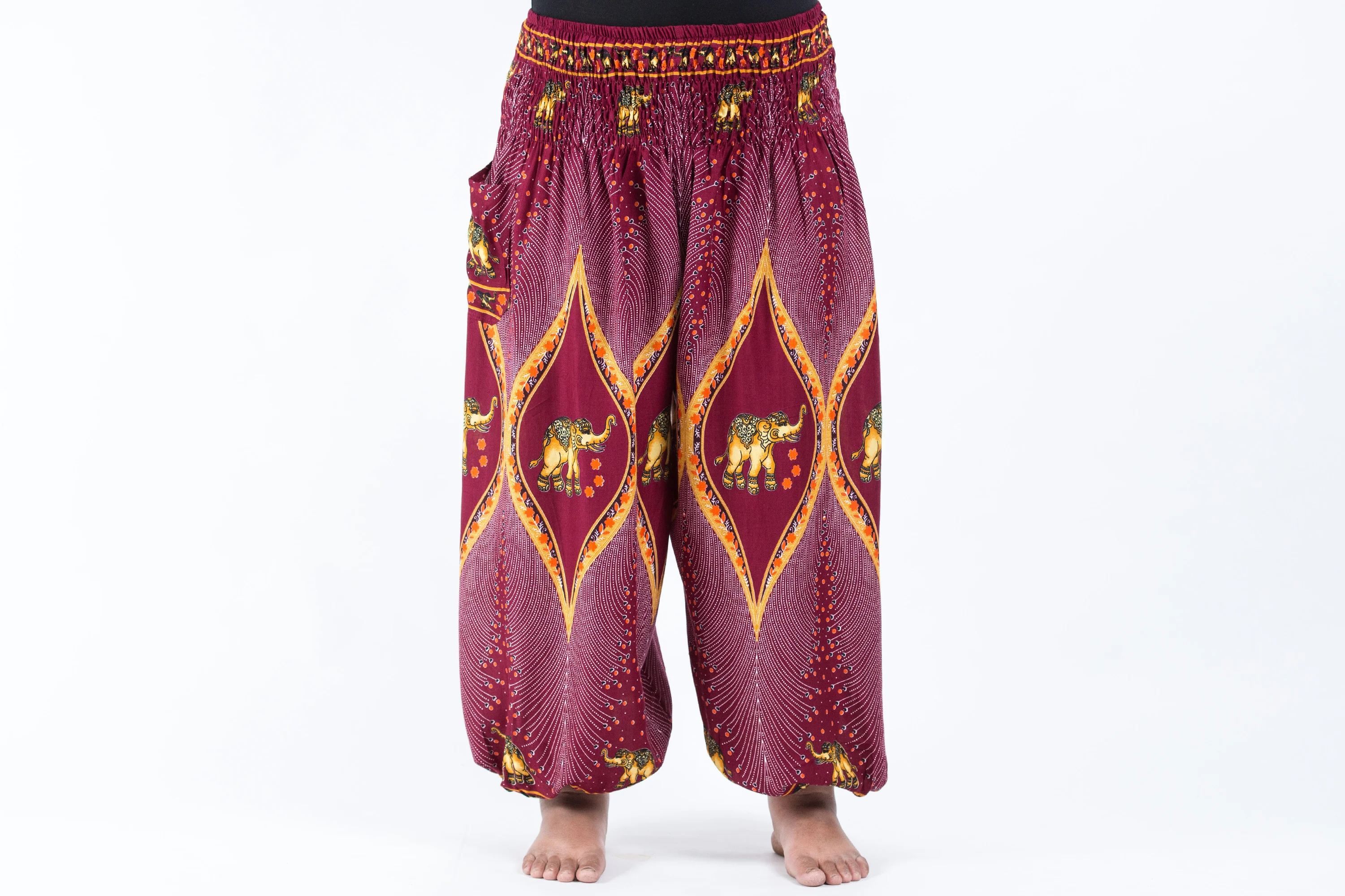 Plus Size Peacock Elephant Women's Elephant Pants in Red