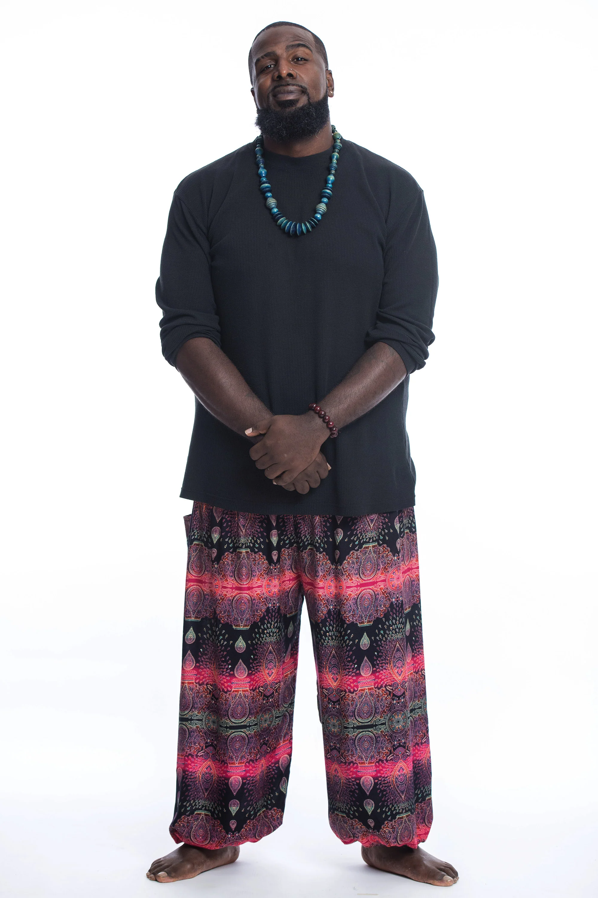 Plus Size Paisley Men's Harem Pants in Pink