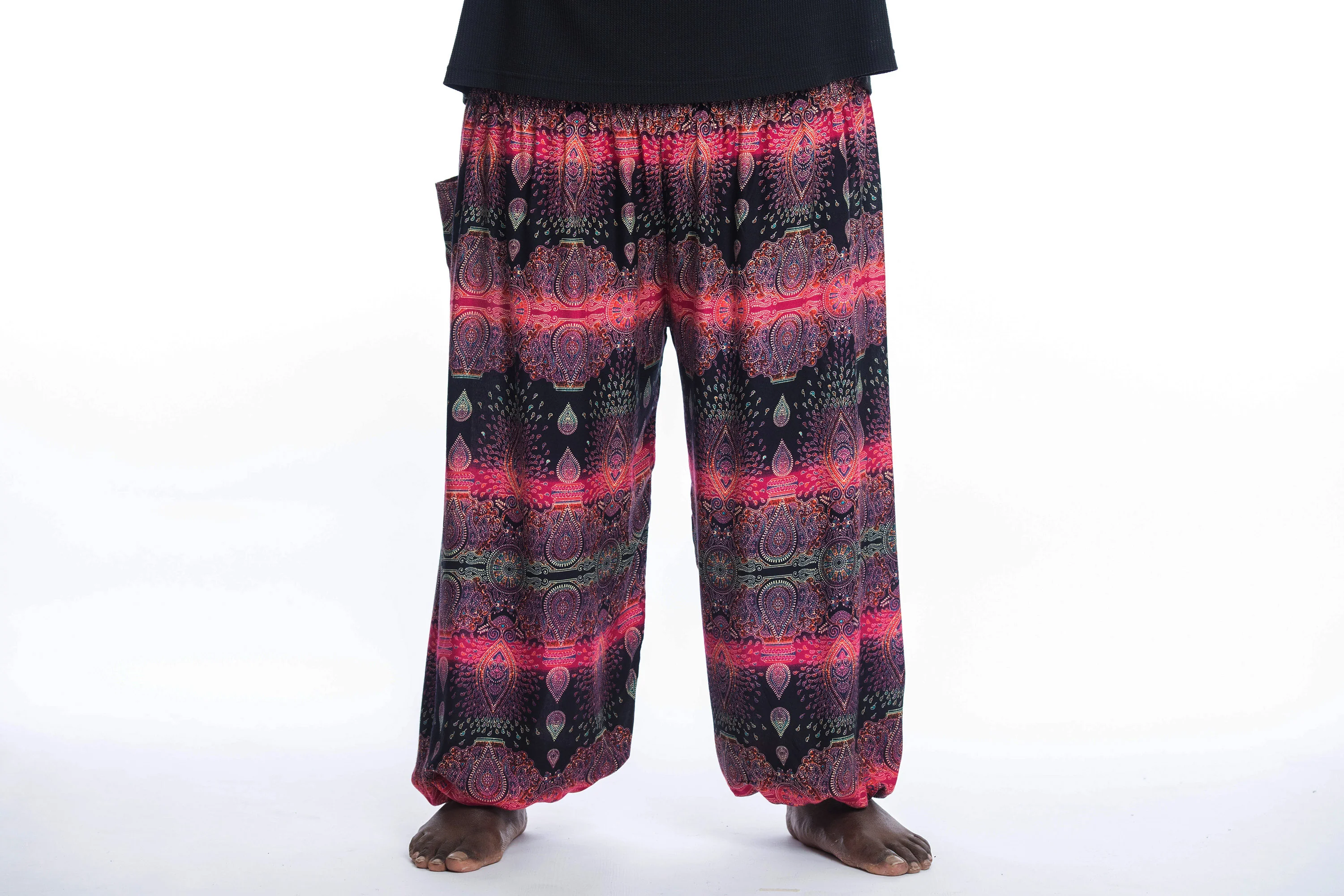 Plus Size Paisley Men's Harem Pants in Pink