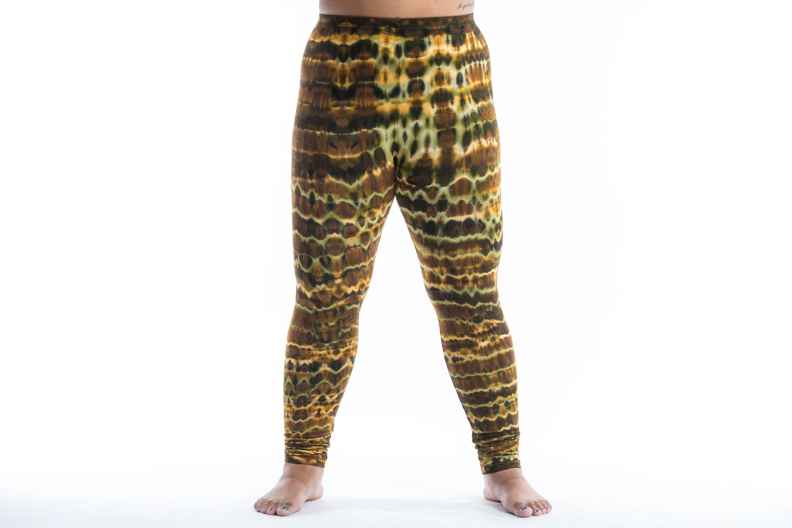 Plus Size Melting Stripes Tie Dye Cotton Leggings in Olive