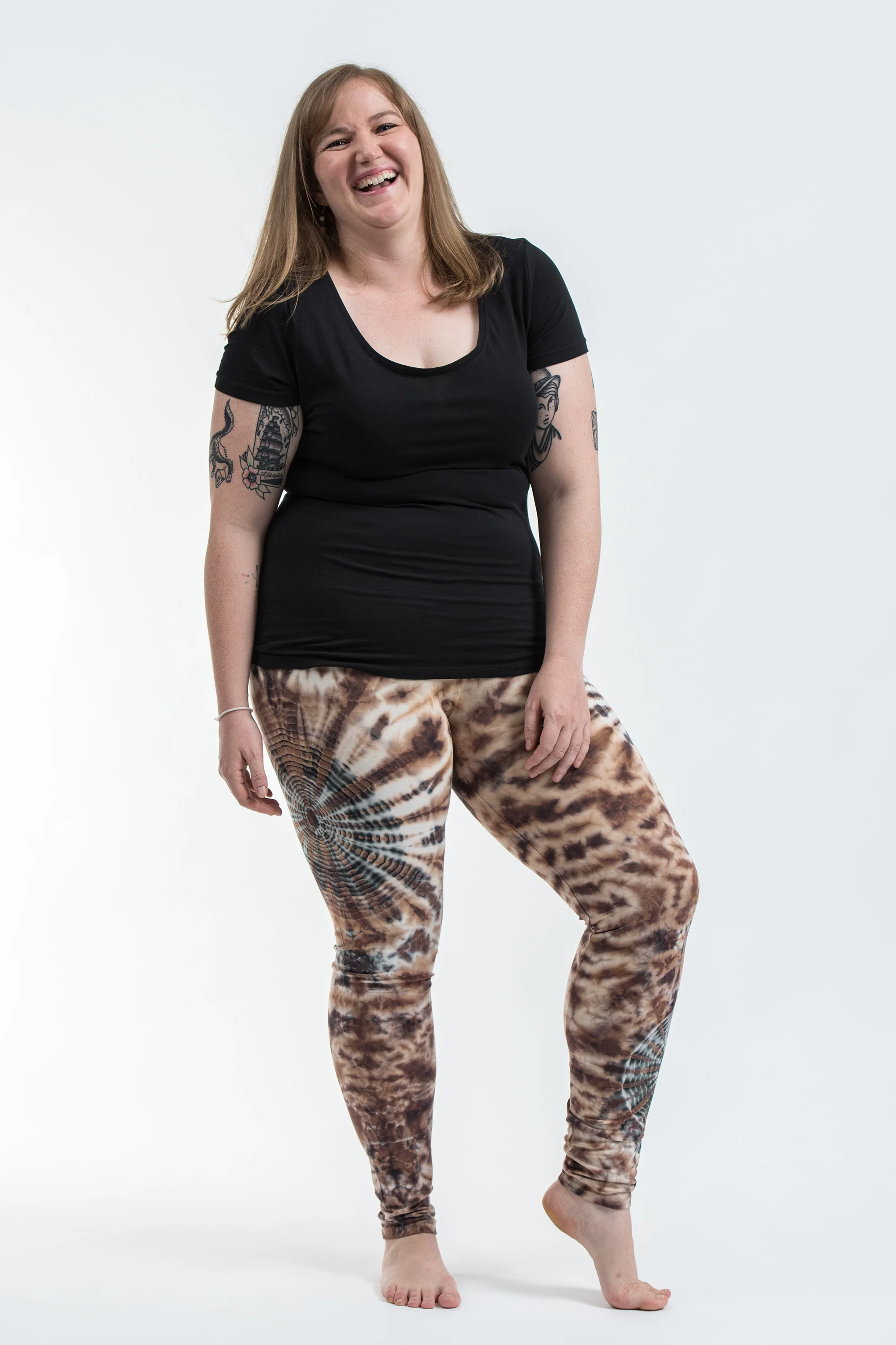 2555-Plus-Size-Swirls-Tie-Dye-Cotton-Leggings-in-Light-Brown-3.webp Plus Size Swirls Tie Dye Cotton Leggings in Light Brown