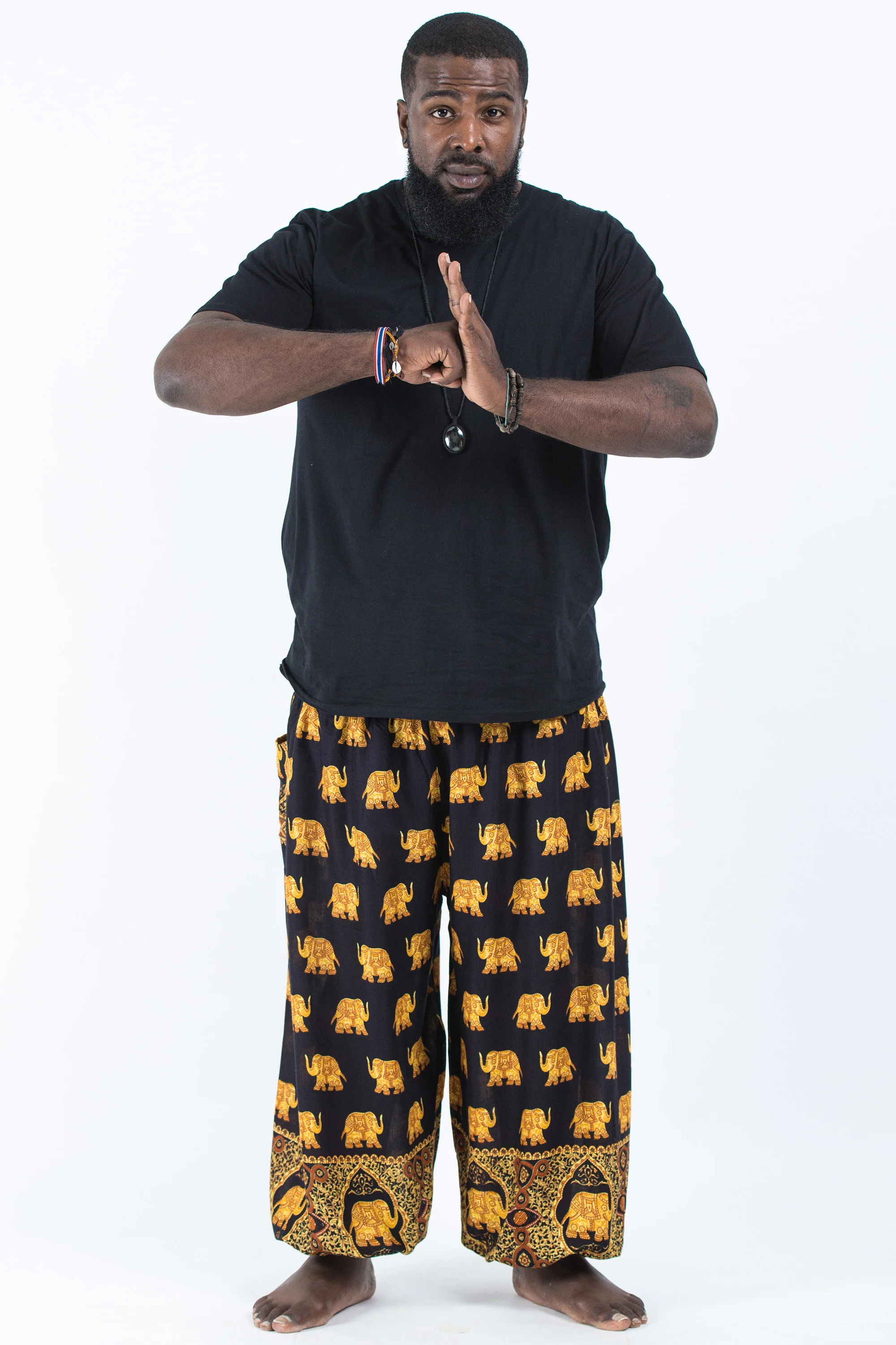 Plus Size Golden Elephant Men's Elephant Pants in Black