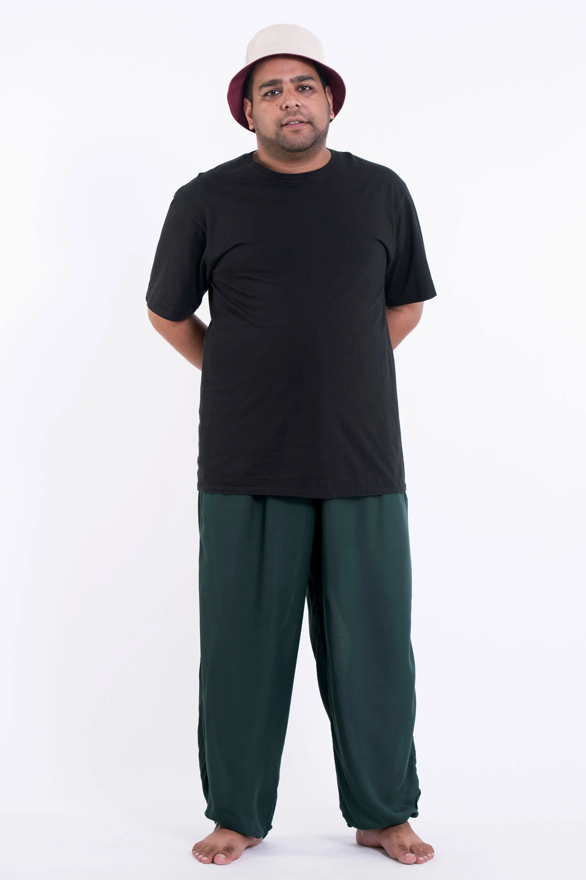 Plus Size Solid Color Drawstring Men's Yoga Massage Pants in Dark Teal