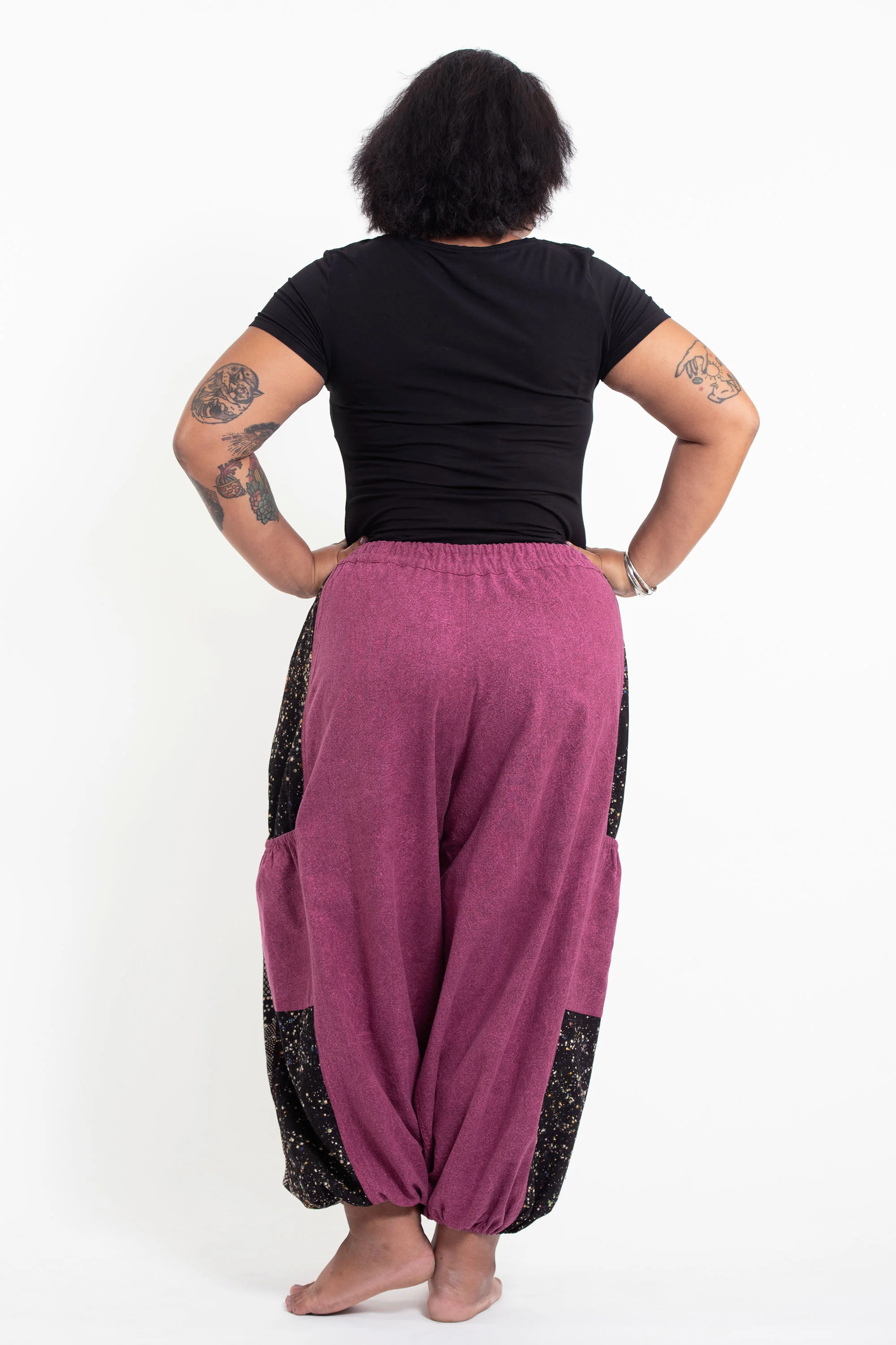 2562-Plus-Size-Stone-Washed-Patchwork-Women-Pants-in-Pink-4.webp Plus Size Stone Washed Patchwork Women Pants in Pink