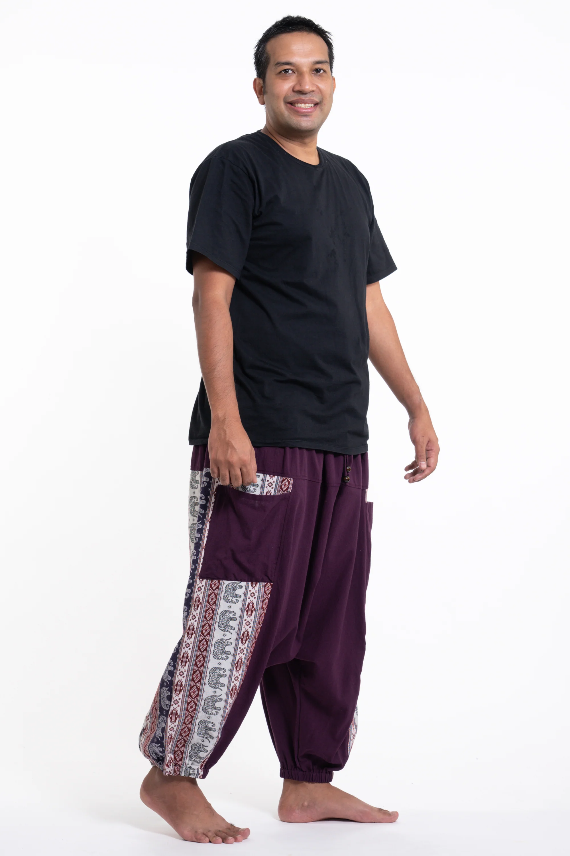 2563-Plus-Size-Elephant-Aztec-Cotton-Men-s-Harem-Pants-in-Purple-3.webp Plus Size Elephant Aztec Cotton Men's Harem Pants in Purple