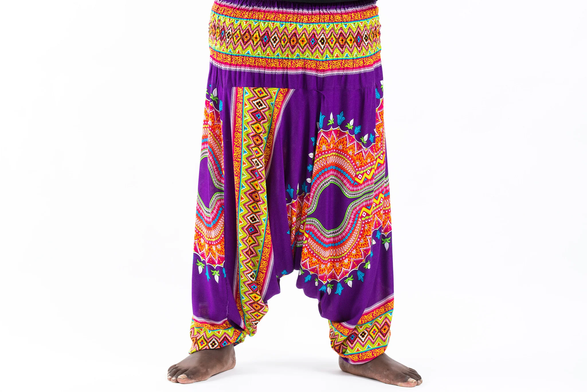 Plus Size Dashiki Prints Drop Crotch Men's Harem Pants in Purple
