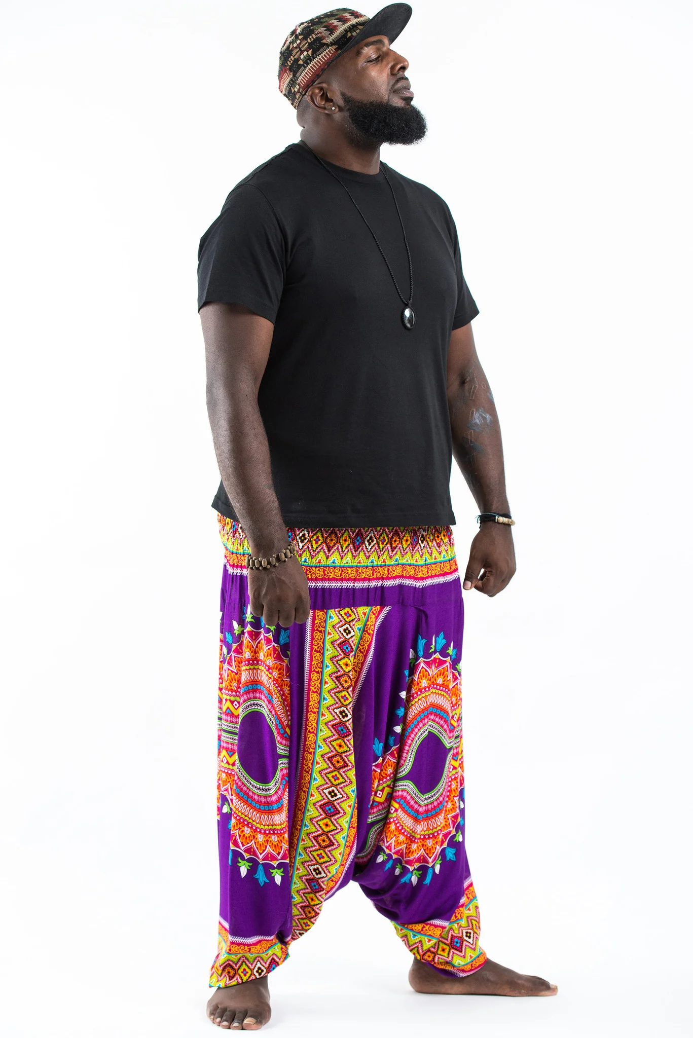2565-Plus-Size-Dashiki-Prints-Drop-Crotch-Men-s-Harem-Pants-in-Purple-3.webp Plus Size Dashiki Prints Drop Crotch Men's Harem Pants in Purple