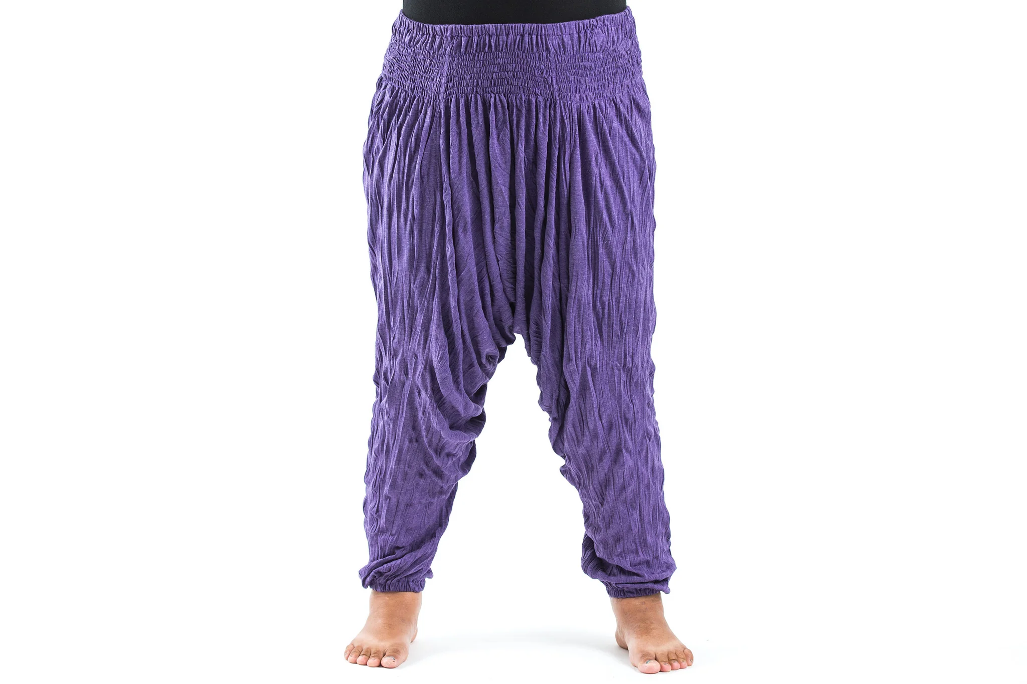 Plus Size Crinkled Cotton Harem Pants in Purple
