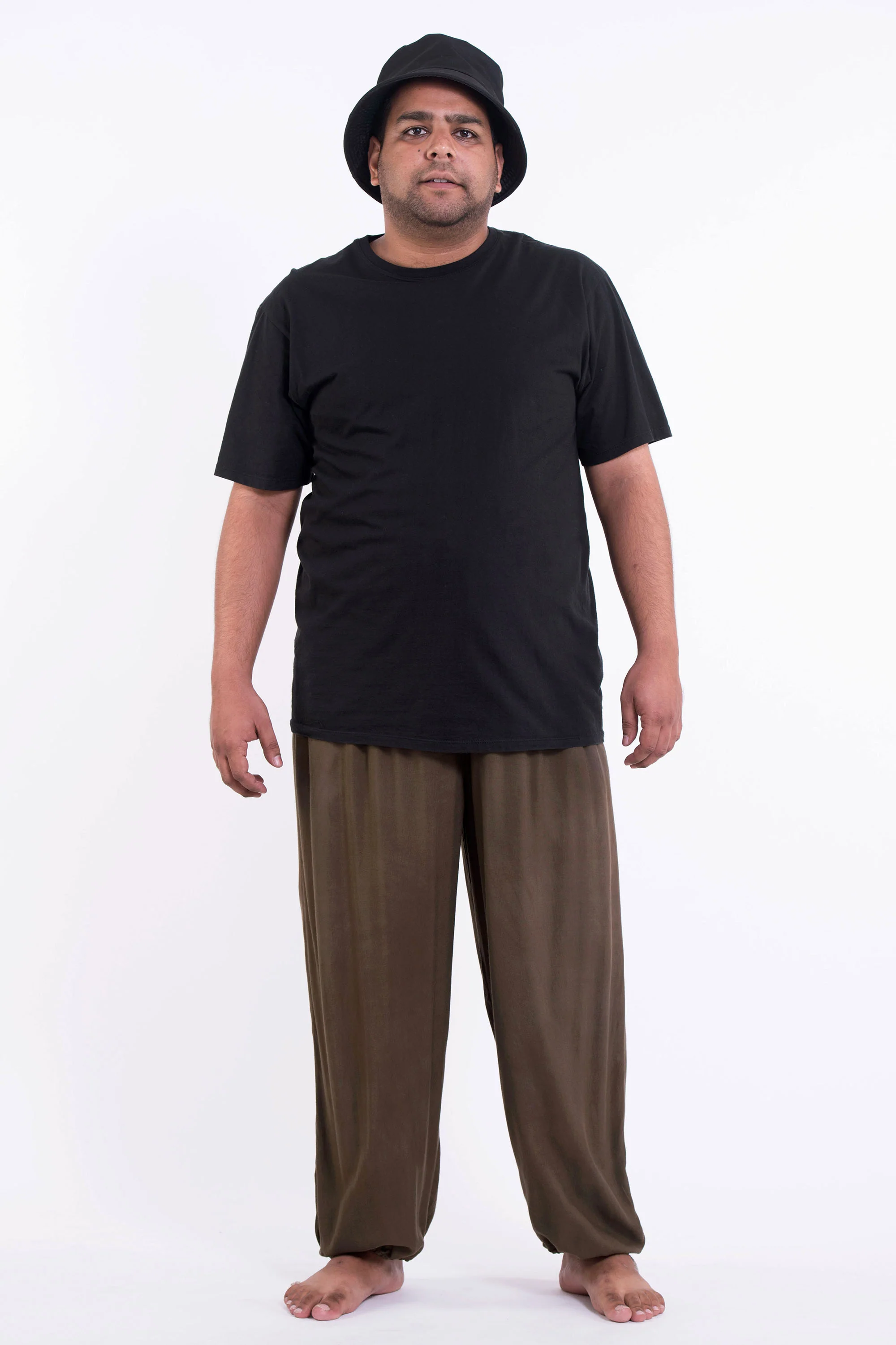 Plus Size Solid Color Drawstring Men's Yoga Massage Pants in Brown