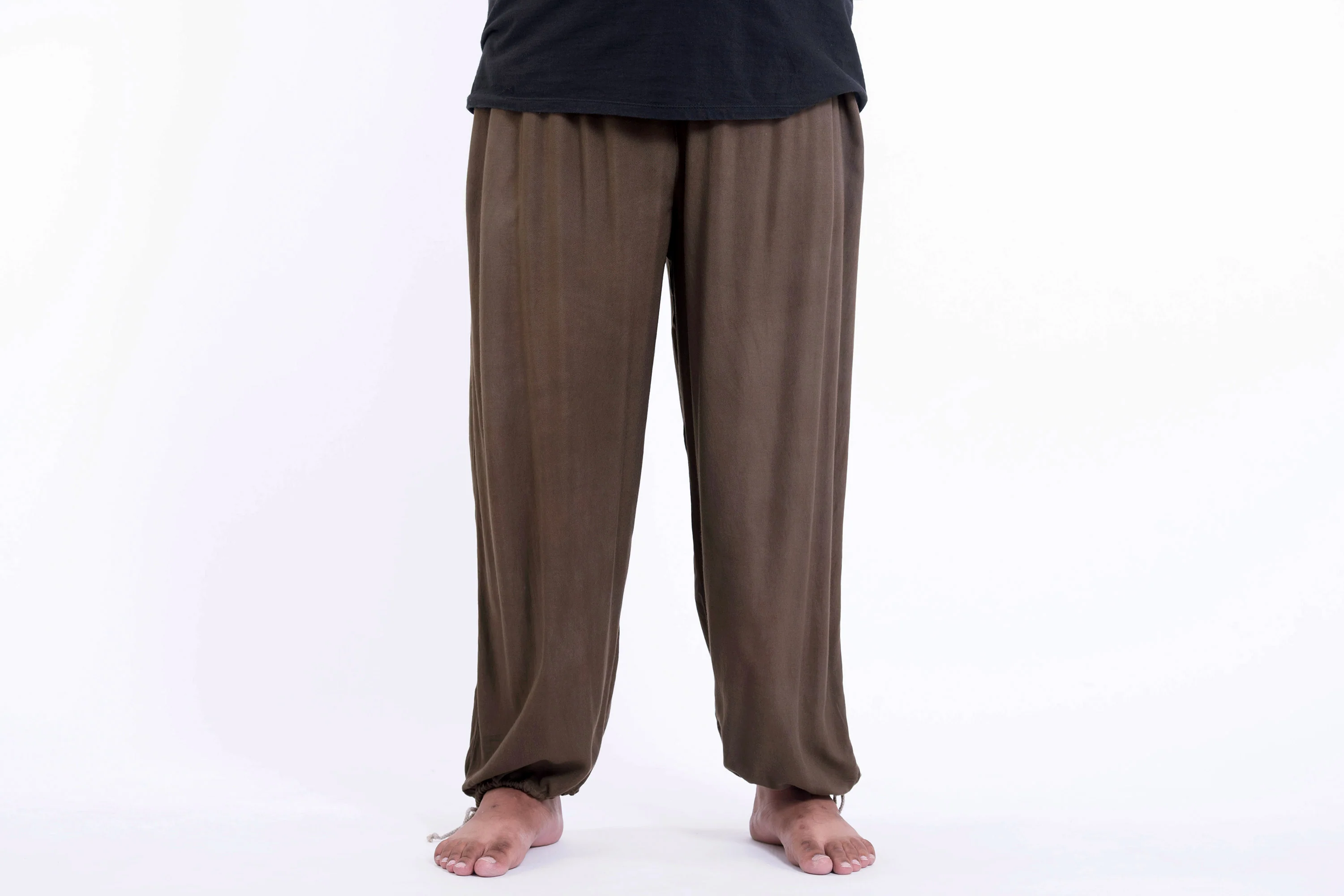 Plus Size Solid Color Drawstring Men's Yoga Massage Pants in Brown