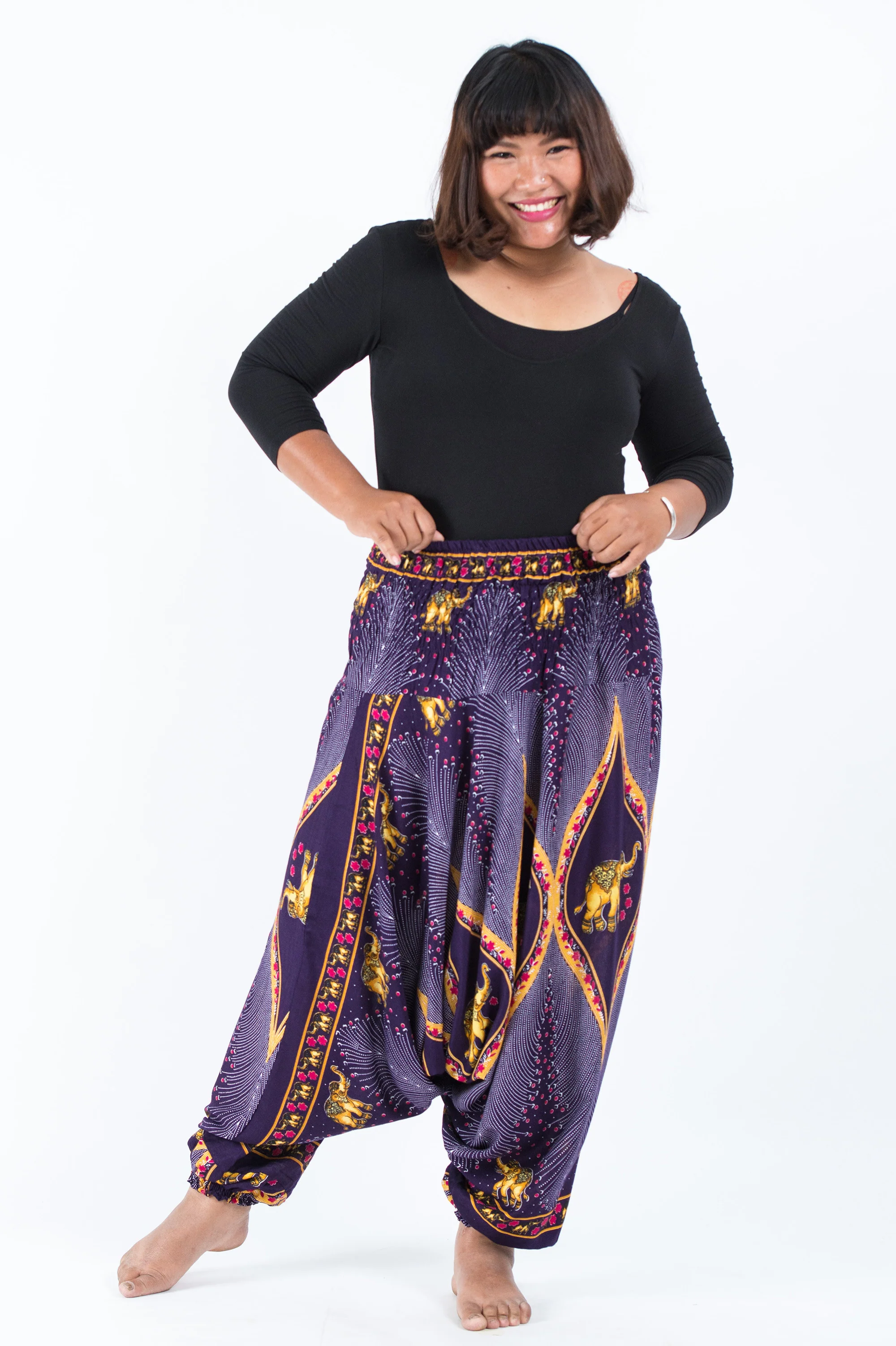 Plus Size Peacock Elephant 2-in-1 Jumpsuit Elephant Pants in Purple