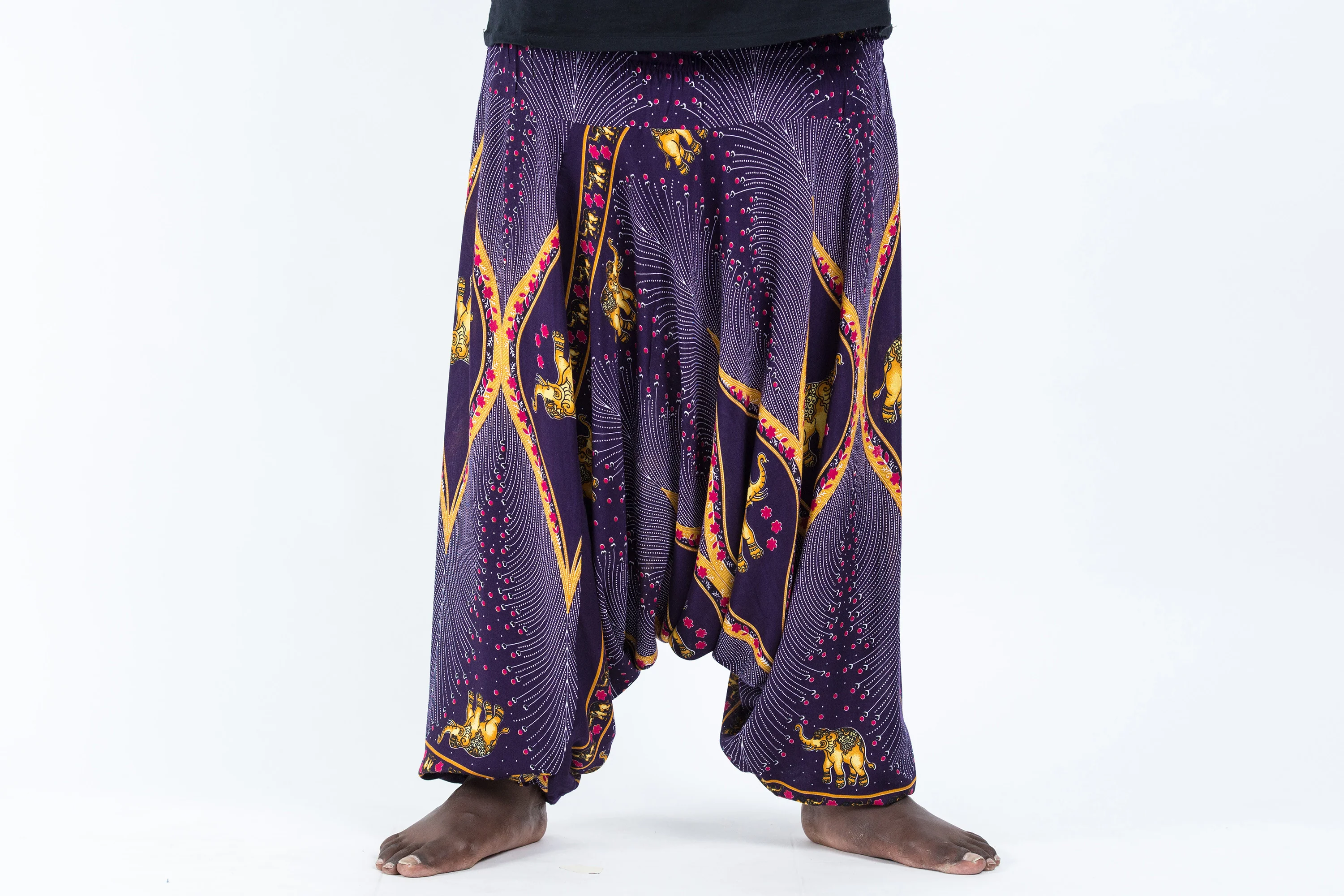 Plus Size Peacock Elephant Drop Crotch Men's Elephant Pants in Purple