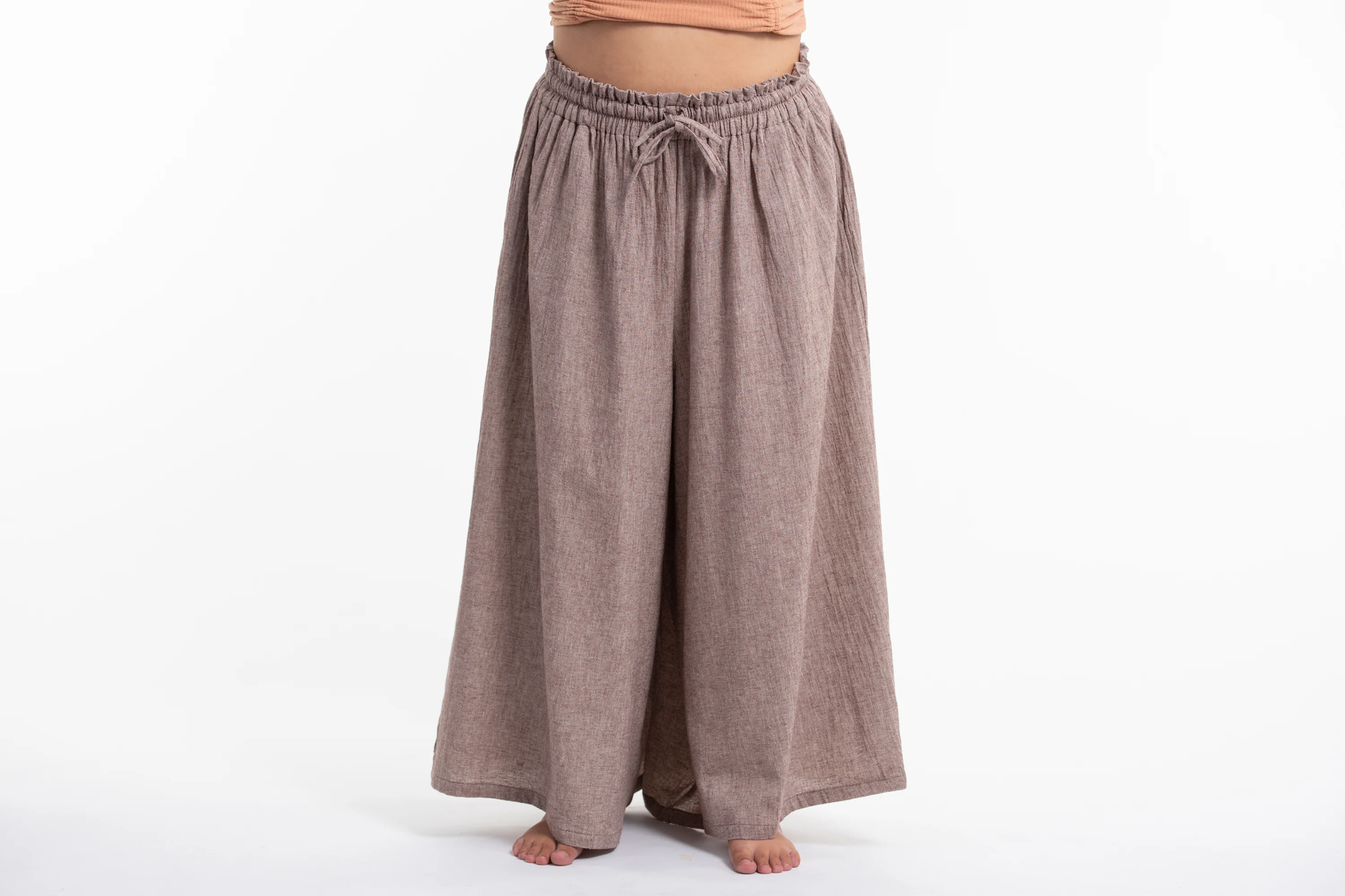 Plus Size Women's Linen Cotton Blend Palazzo Pants in Brown