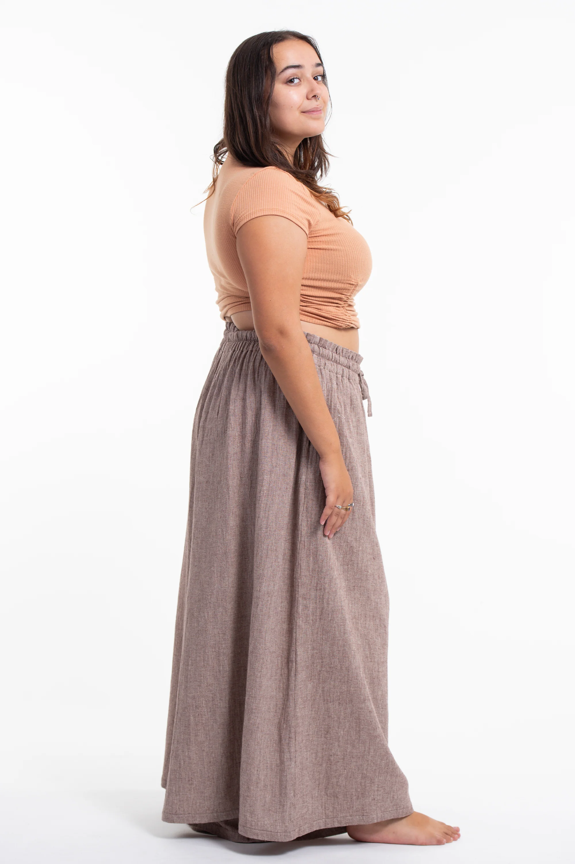 2573-Plus-Size-Women-s-Linen-Cotton-Blend-Palazzo-Pants-in-Brown-3.webp Plus Size Women's Linen Cotton Blend Palazzo Pants in Brown