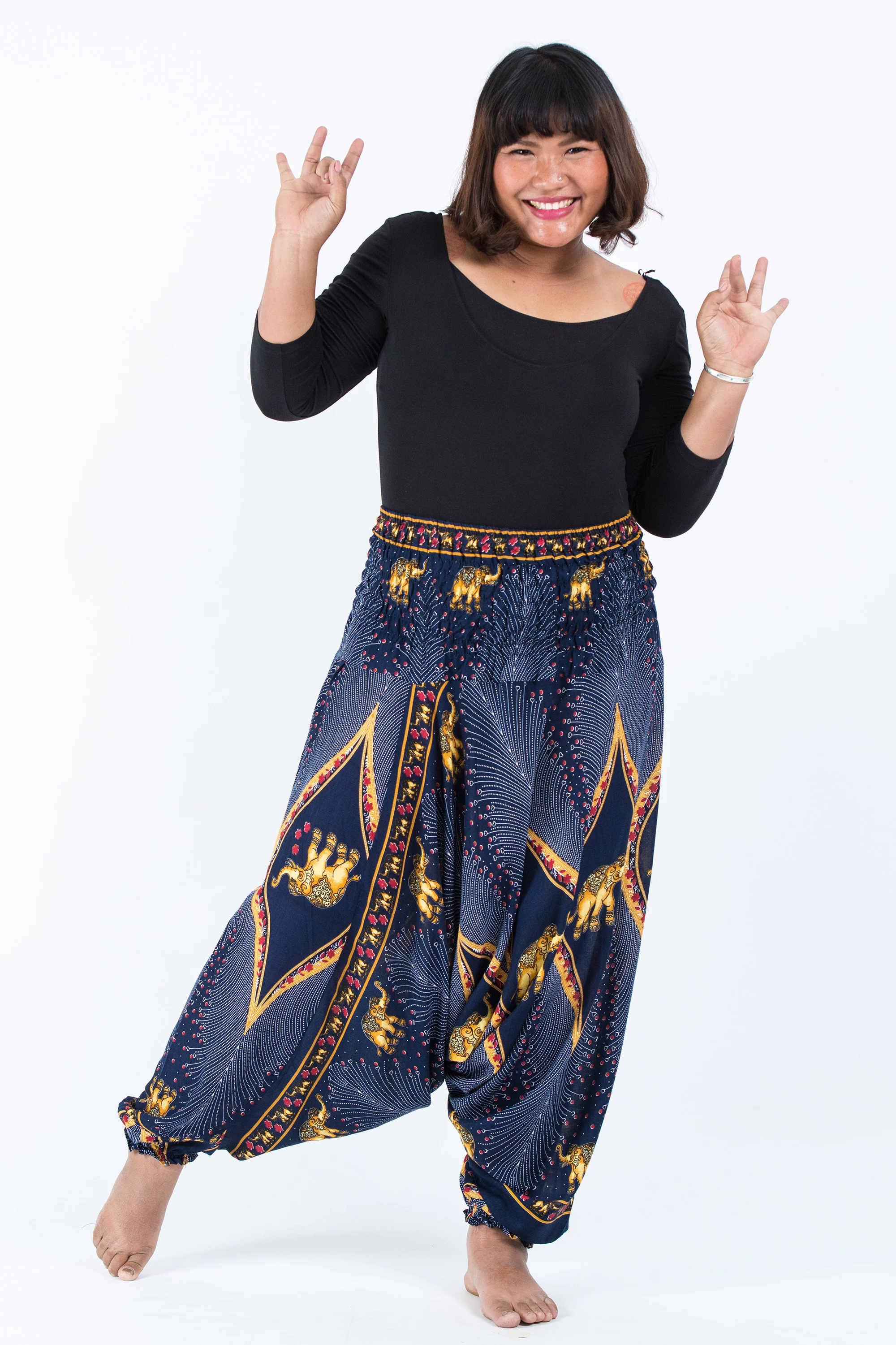 Plus Size Peacock Elephant 2-in-1 Jumpsuit Elephant Pants in Blue