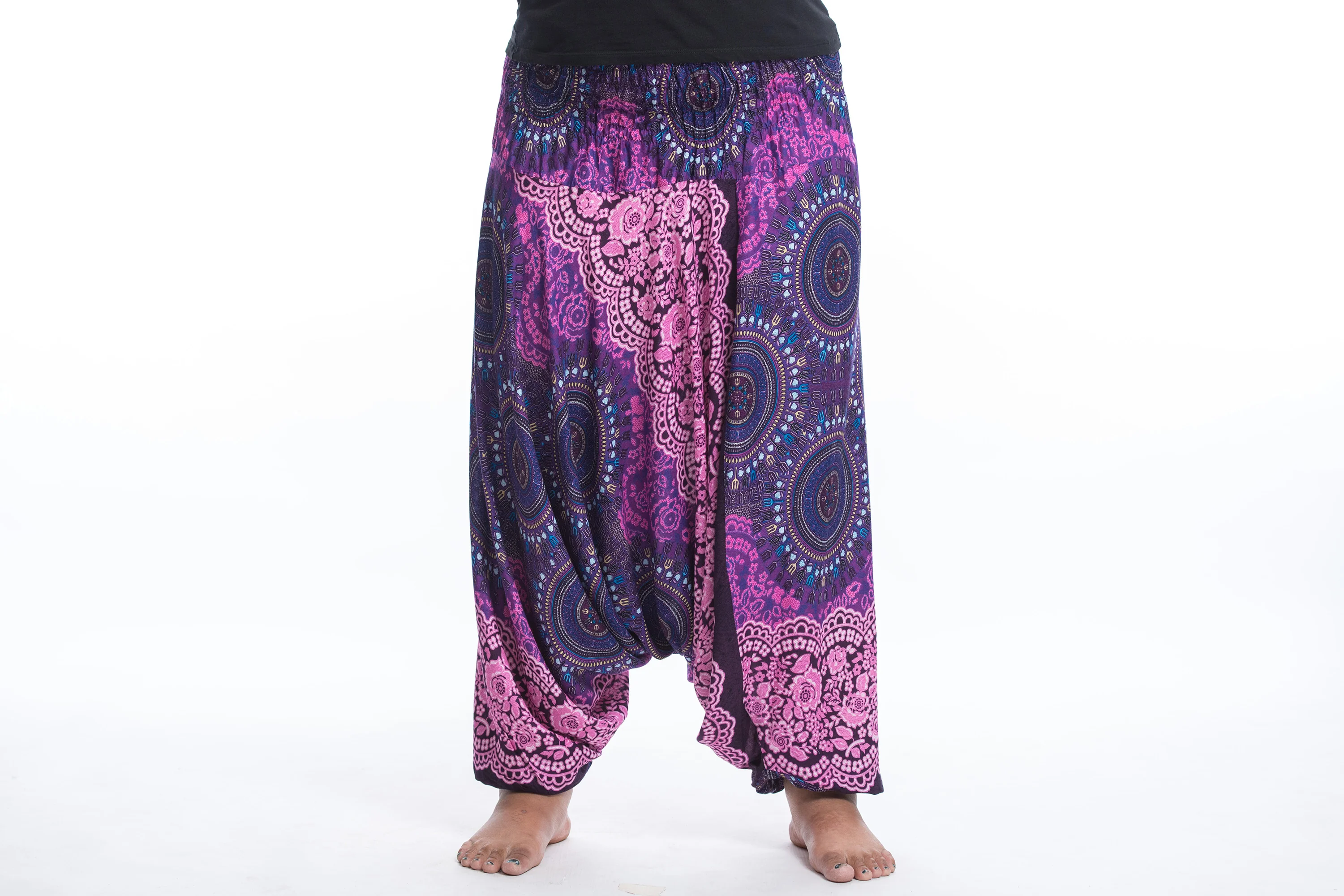 Plus Size Trishula Mandalas 2-in-1 Jumpsuit Harem Pants in Pink