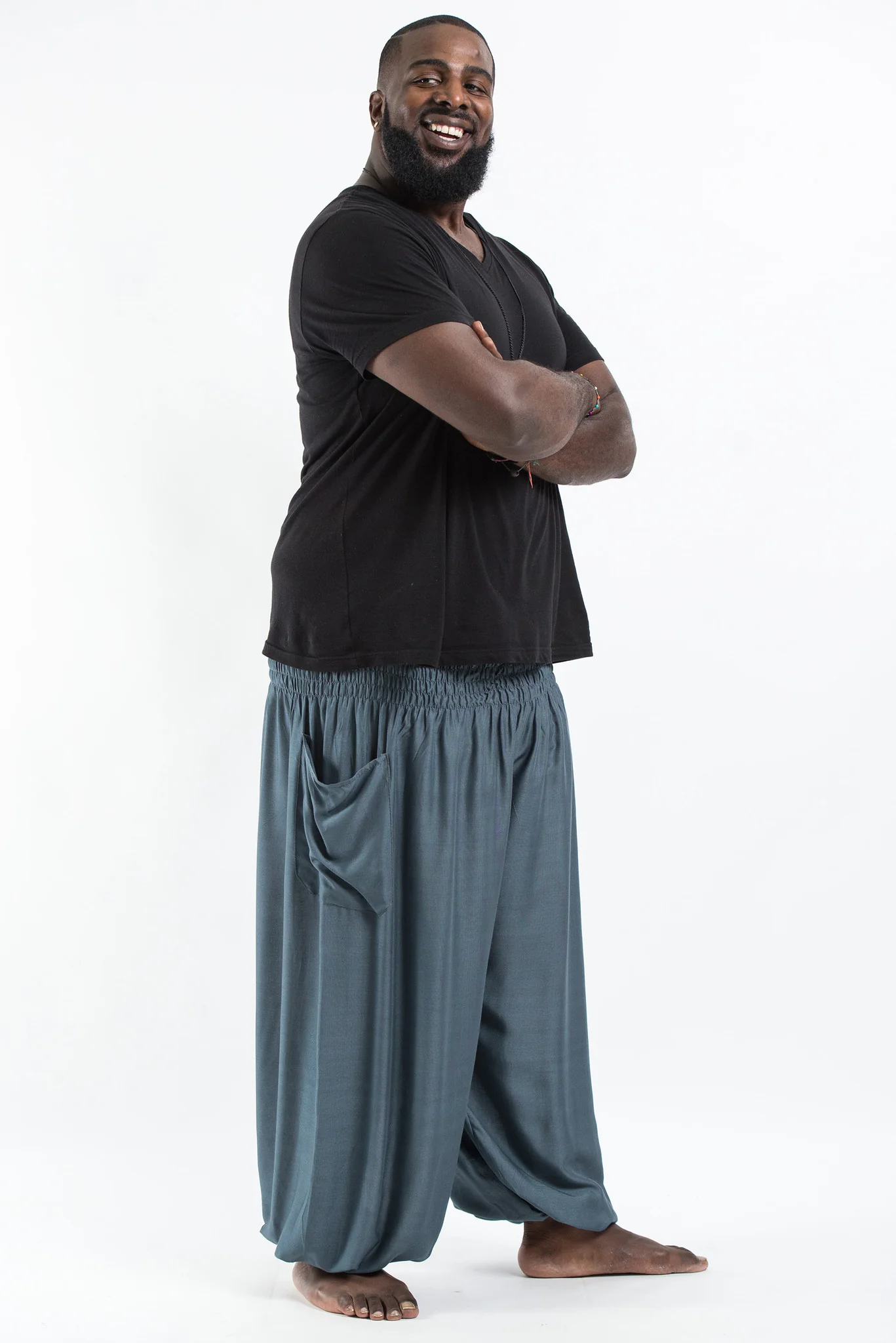 Plus Size Solid Color Men's Harem Pants in Gray