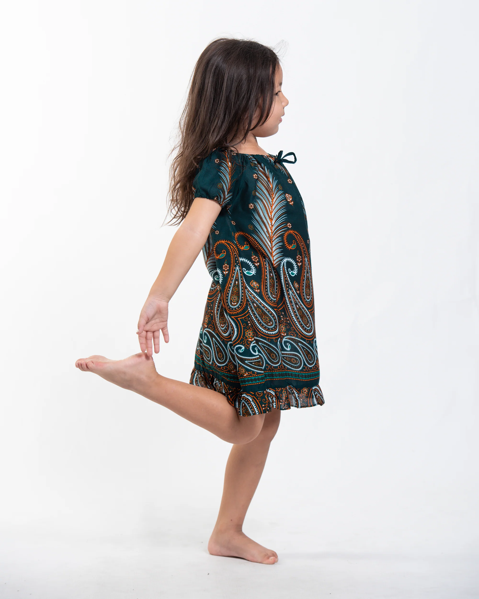 258-Kids-Paisley-Feathers-Dress-in-Green-3.webp Kids Paisley Feathers Dress in Green