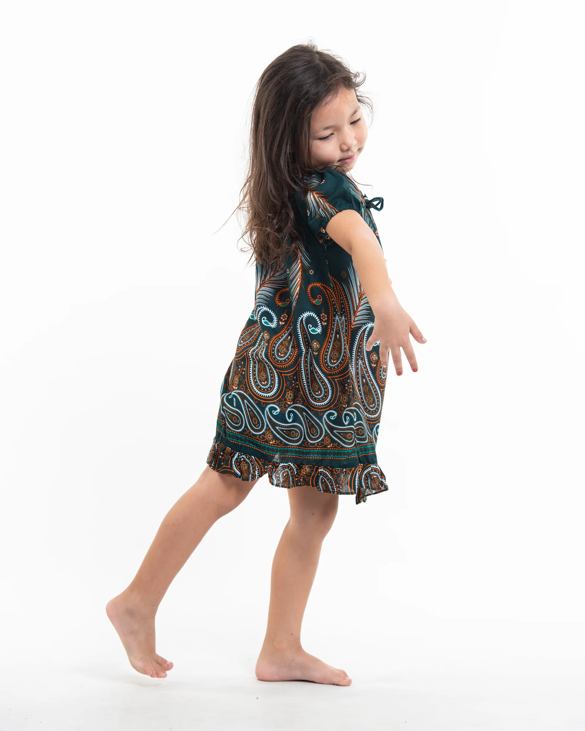 258-Kids-Paisley-Feathers-Dress-in-Green-4.webp Kids Paisley Feathers Dress in Green