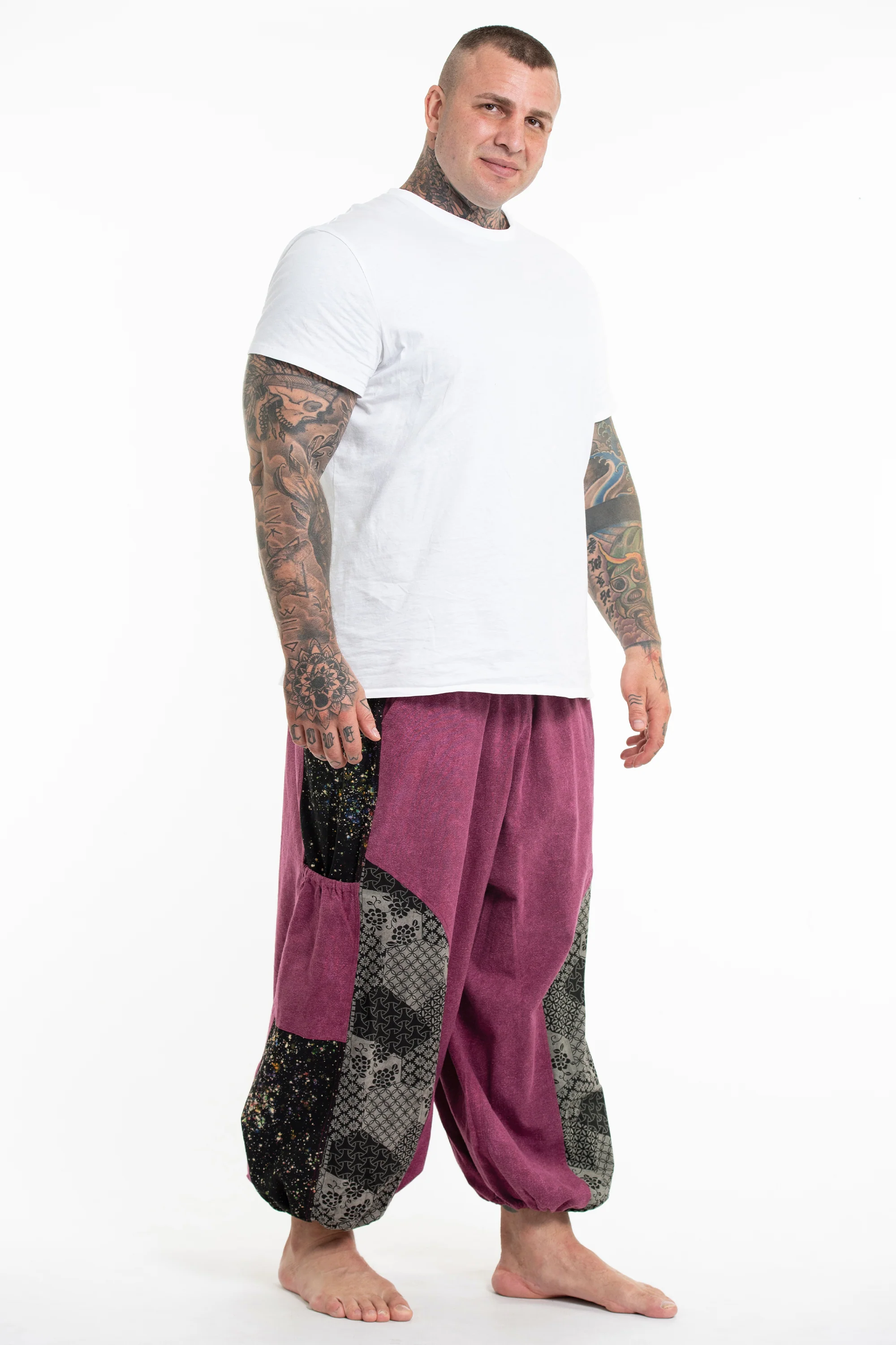 2580-Plus-Size-Stone-Washed-Patchwork-Men-Pants-in-Pink-3.webp Plus Size Stone Washed Patchwork Men Pants in Pink