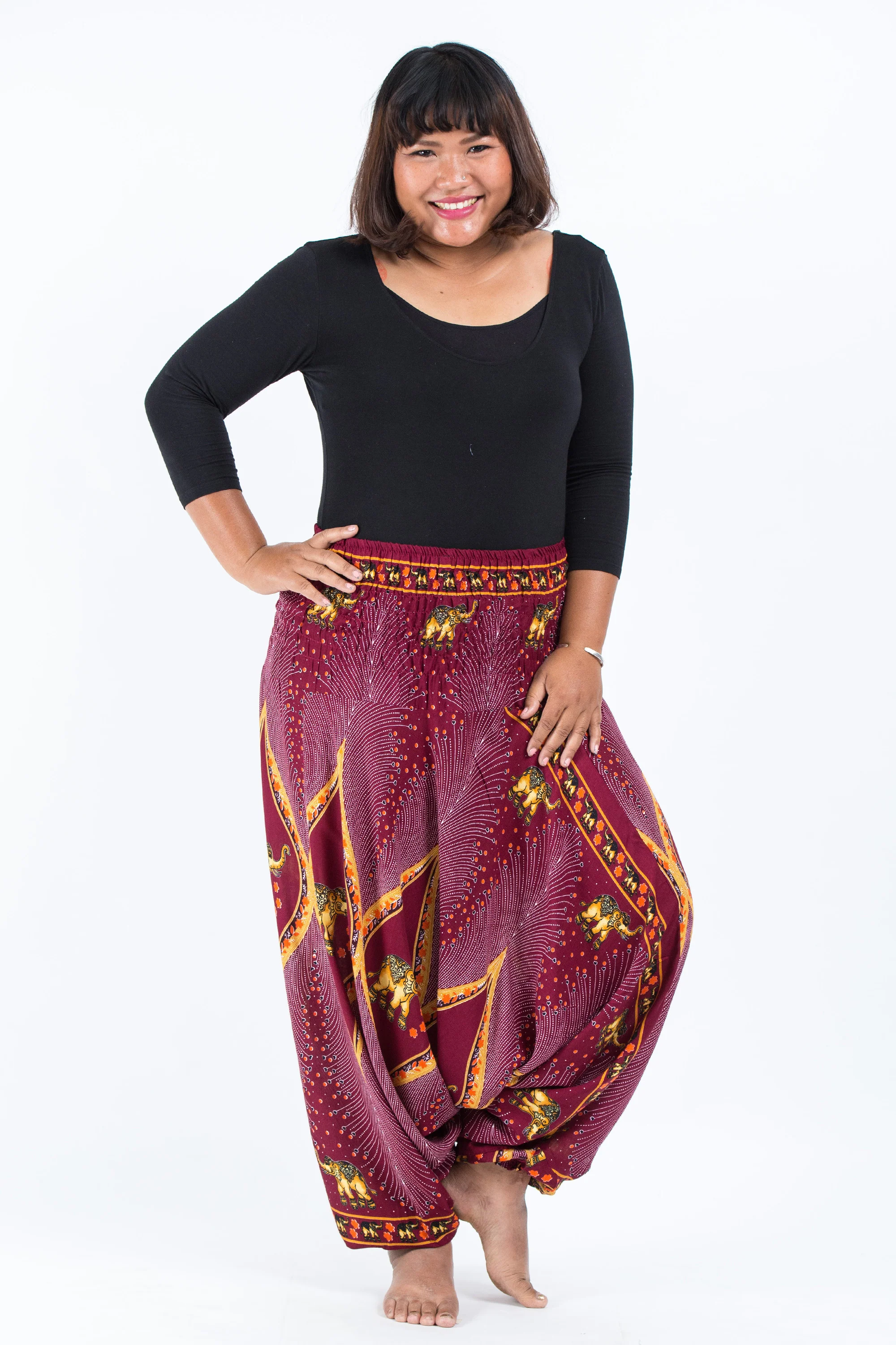 Plus Size Peacock Elephant 2-in-1 Jumpsuit Elephant Pants in Red