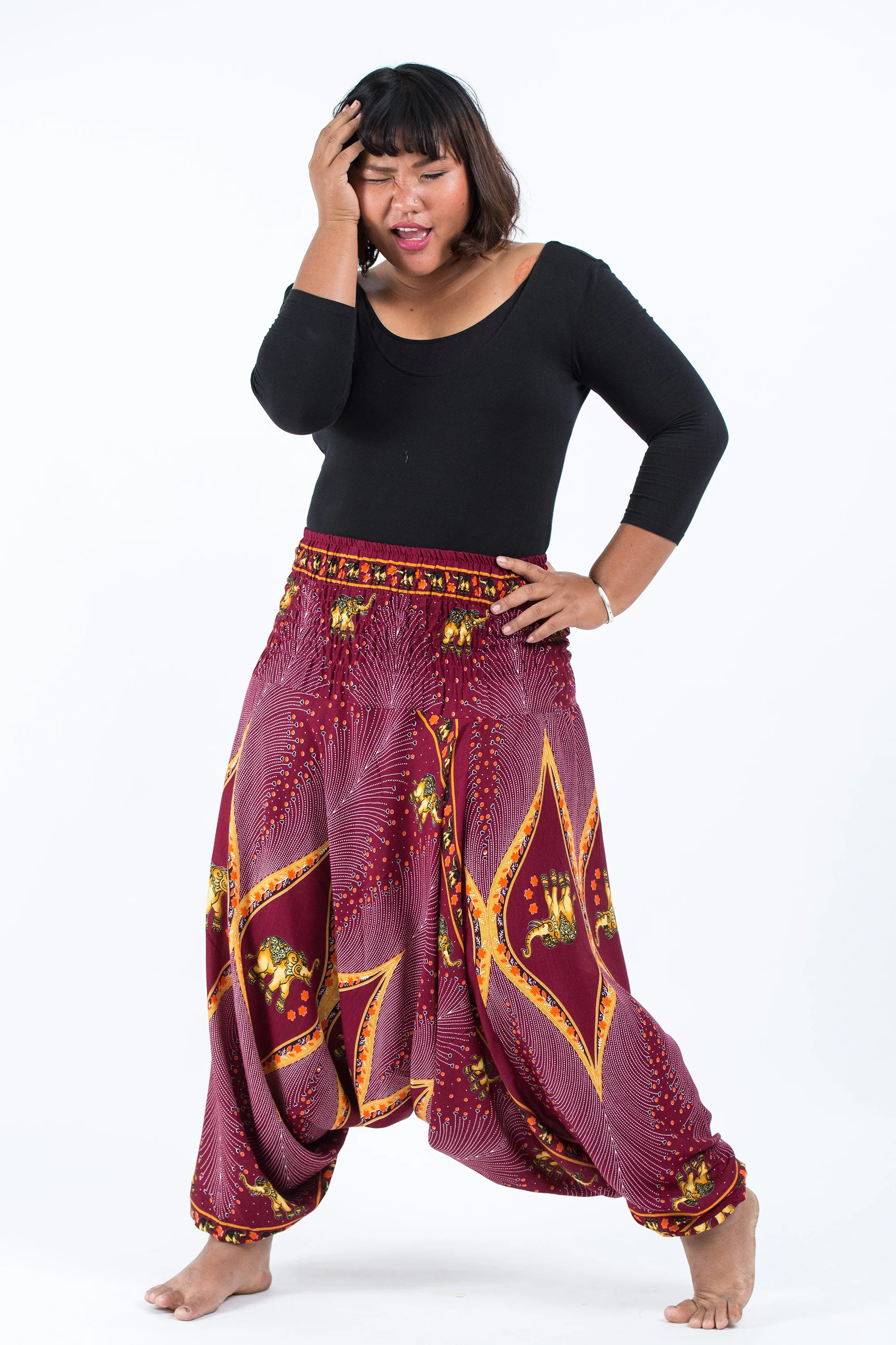 2581-Plus-Size-Peacock-Elephant-2-in-1-Jumpsuit-Elephant-Pants-in-Red-5.webp Plus Size Peacock Elephant 2-in-1 Jumpsuit Elephant Pants in Red