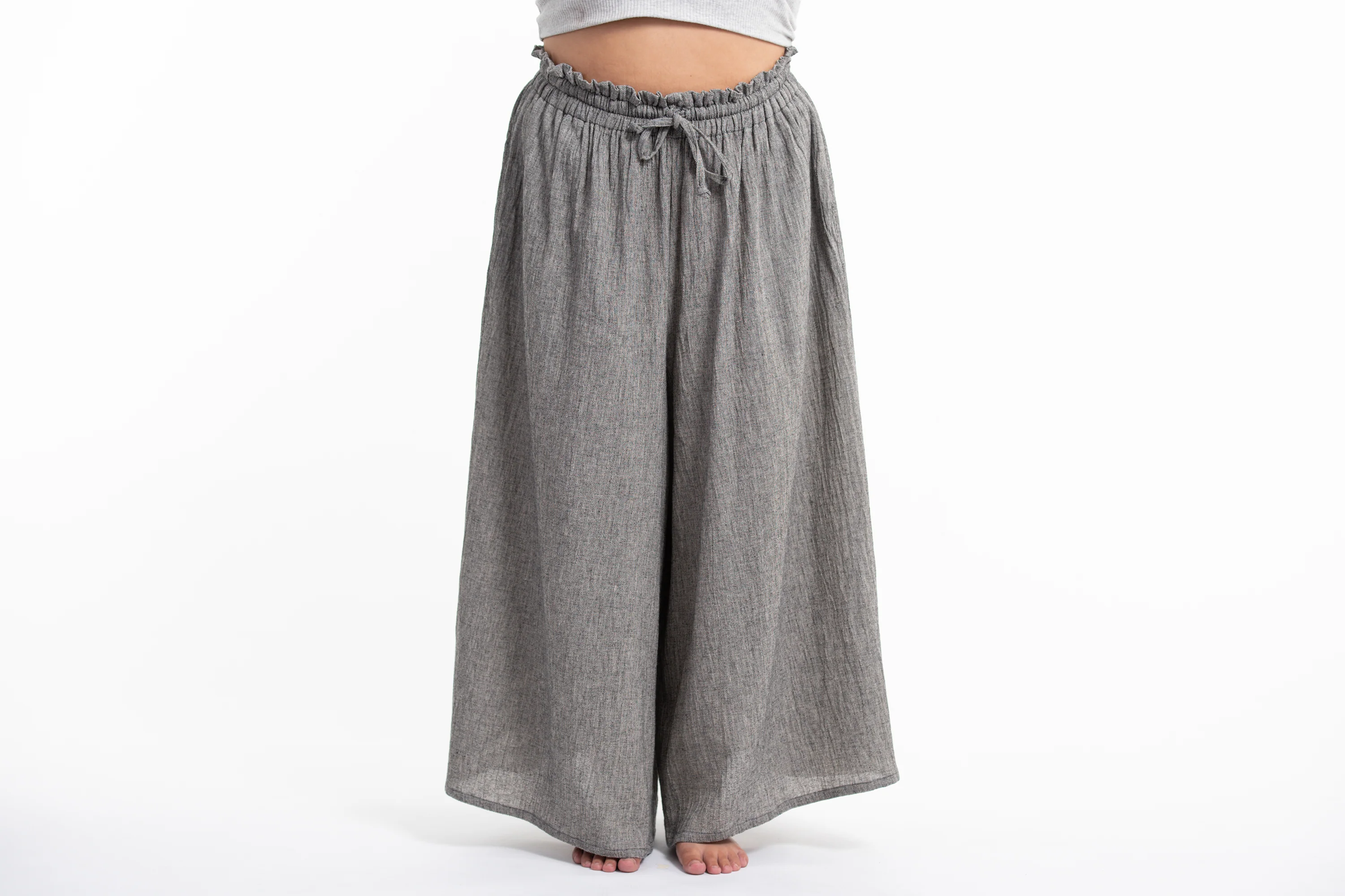 Plus Size Women's Linen Cotton Blend Palazzo Pants in Black