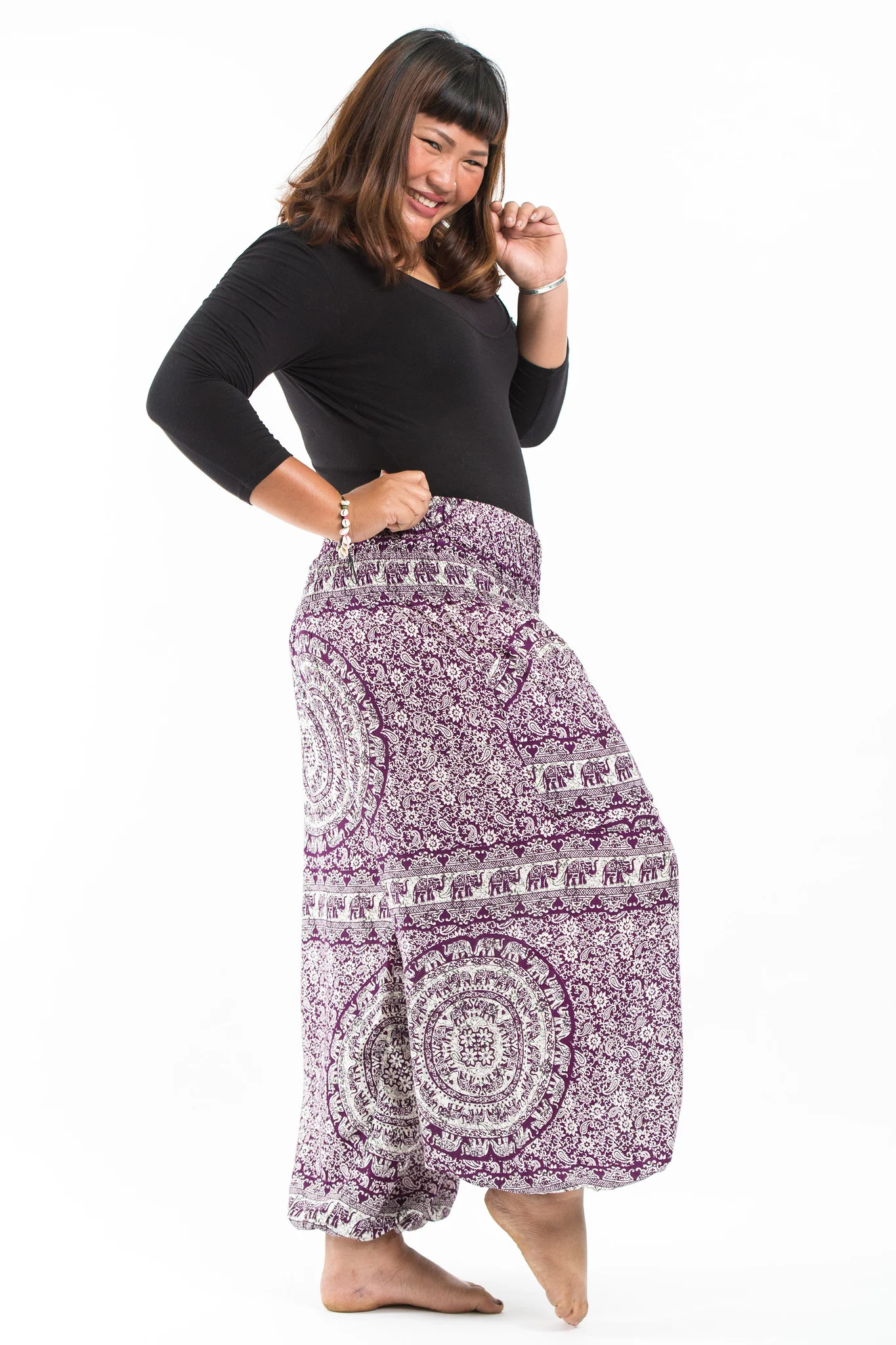 2586-Plus-Size-Paisley-Elephant-Women-s-Elephant-Pants-in-Purple-3.webp Plus Size Paisley Elephant Women's Elephant Pants in Purple