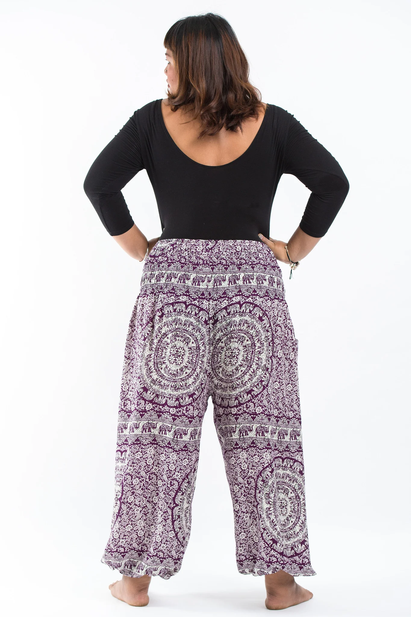 2586-Plus-Size-Paisley-Elephant-Women-s-Elephant-Pants-in-Purple-4.webp Plus Size Paisley Elephant Women's Elephant Pants in Purple