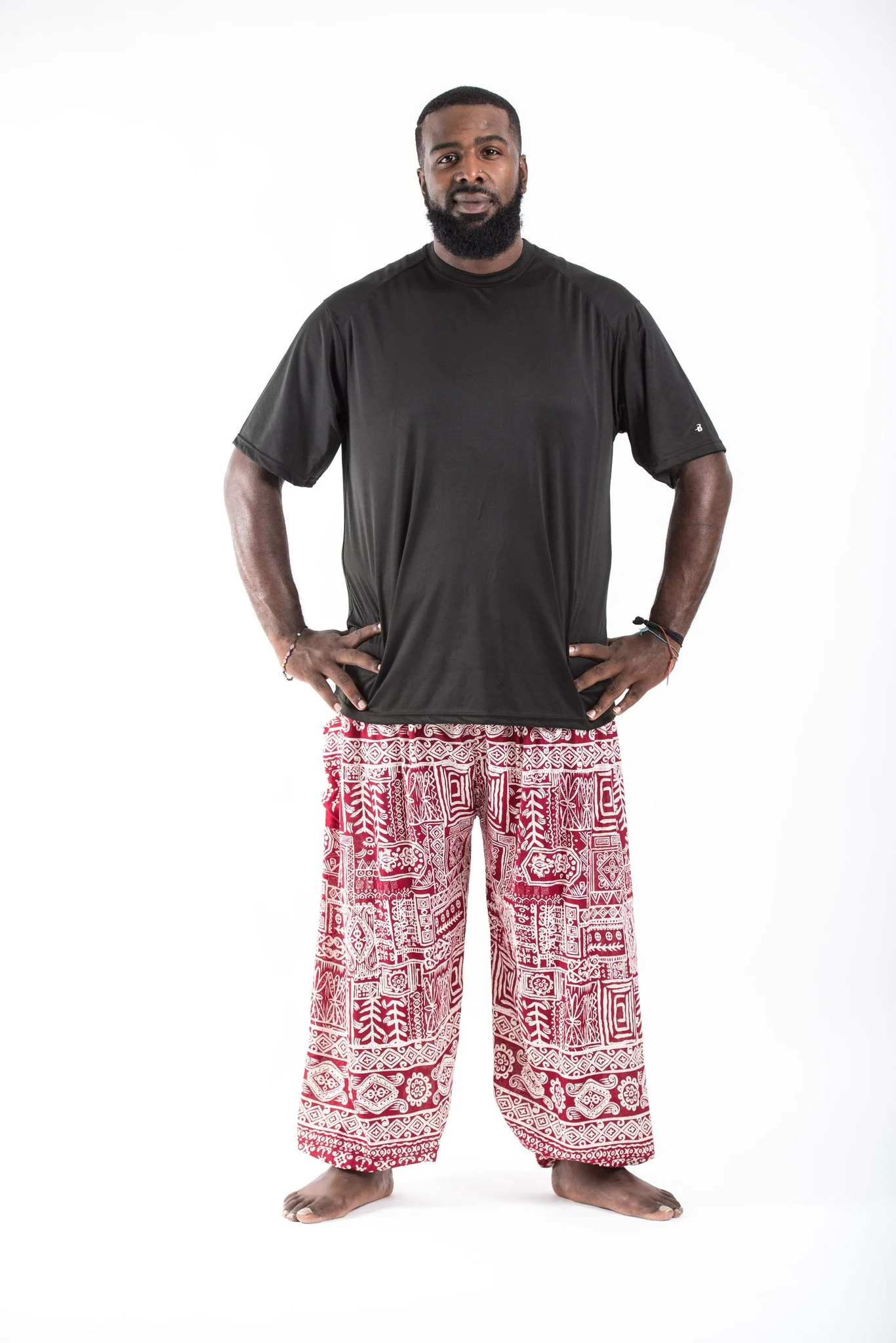 Plus Size Tribal Prints Men's Harem Pants in Red