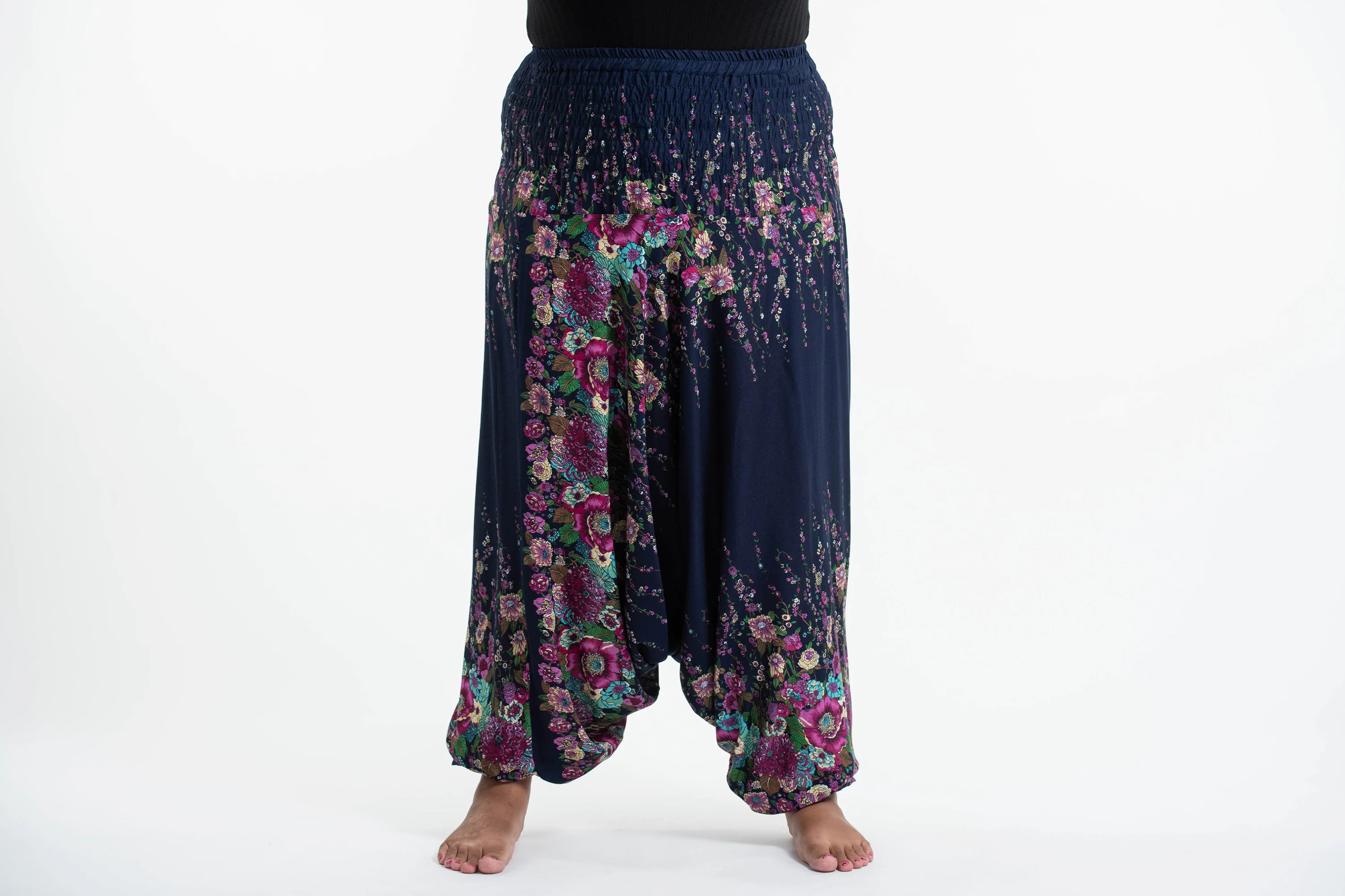 Plus Size Floral 2-in-1 Jumpsuit Harem Pants in Blue