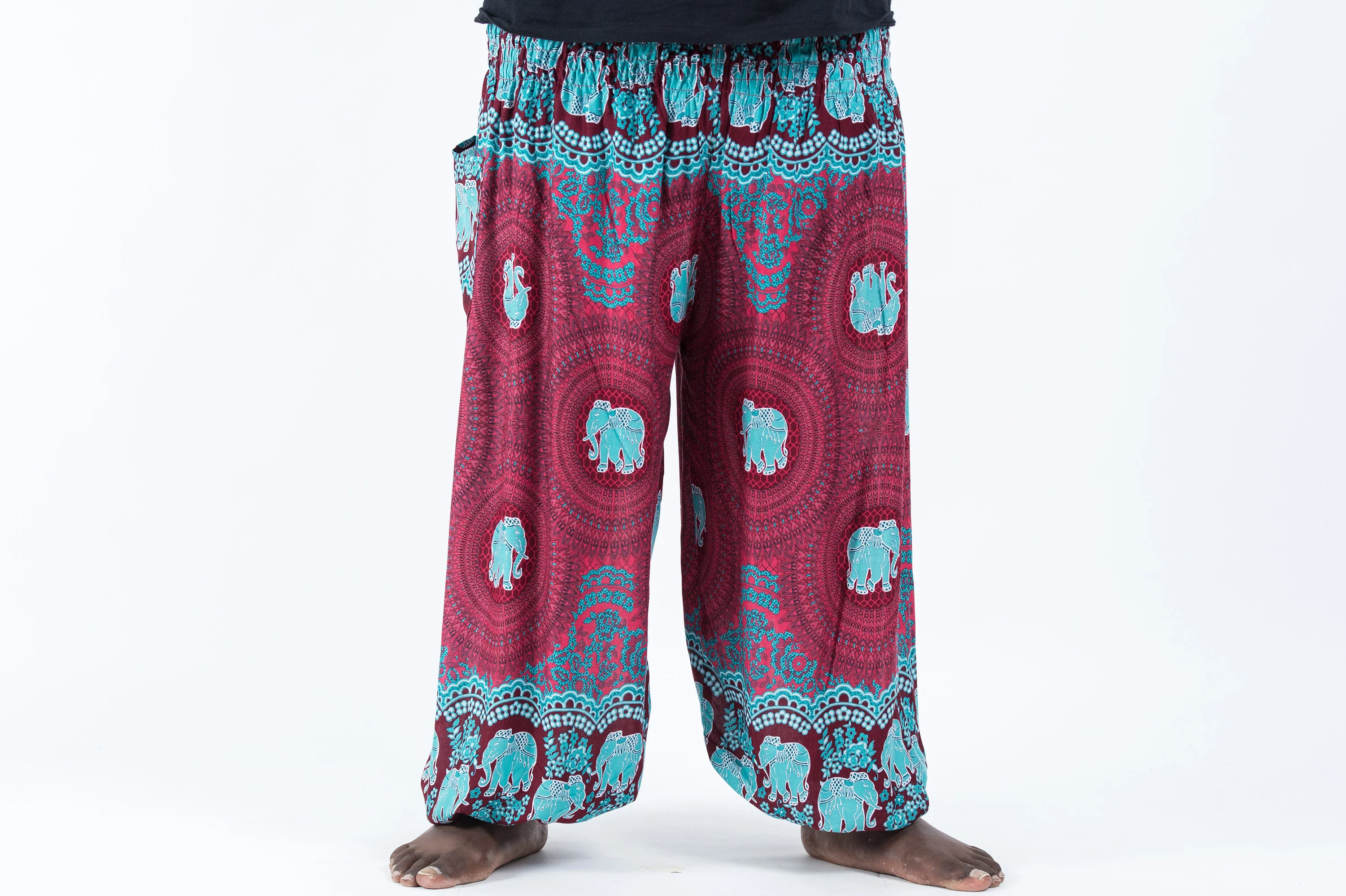 Plus Size Mandala Elephant Men's Elephant Pants in Red