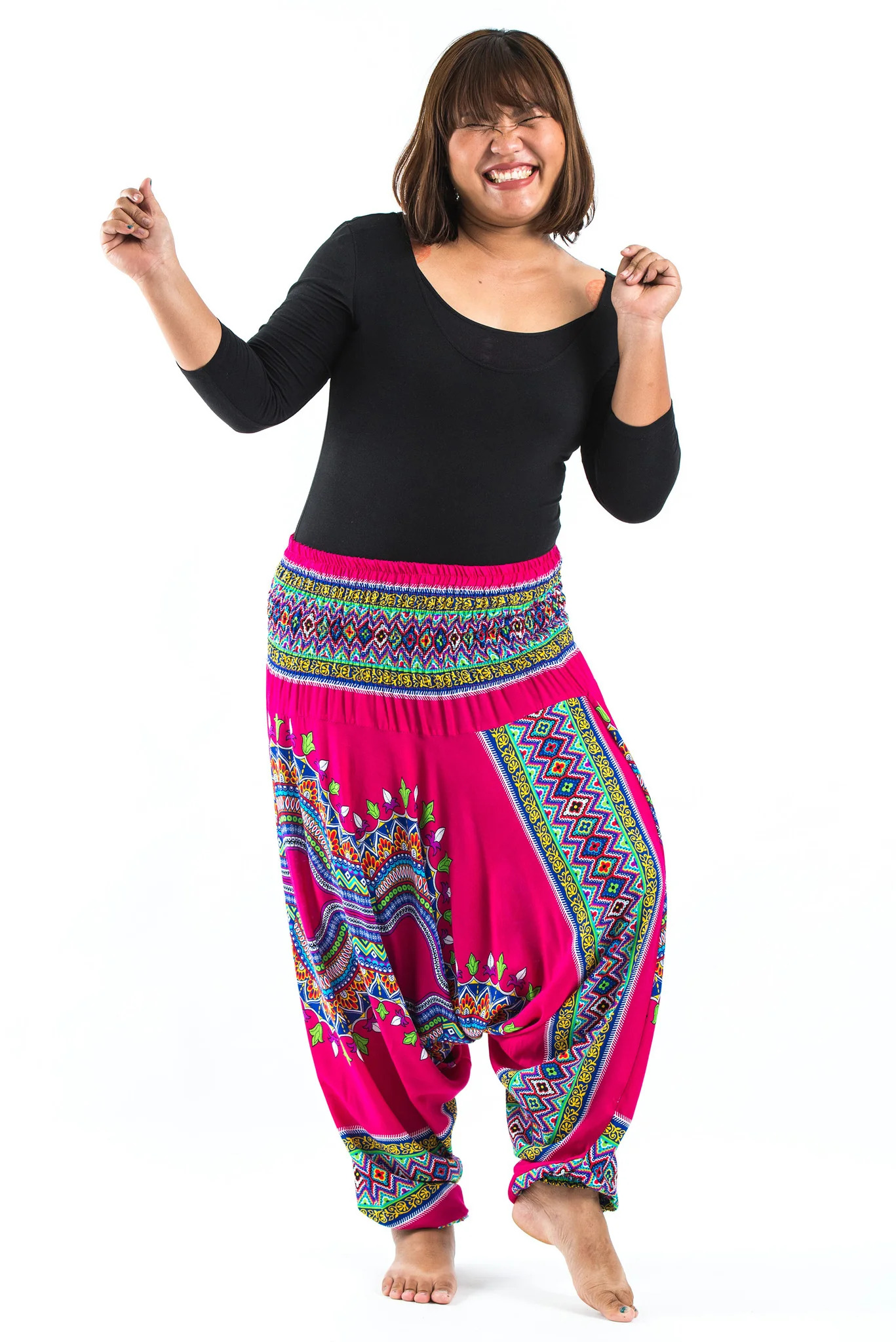 Plus Size Dashiki Prints 2-in-1 Jumpsuit Harem Pants in Pink
