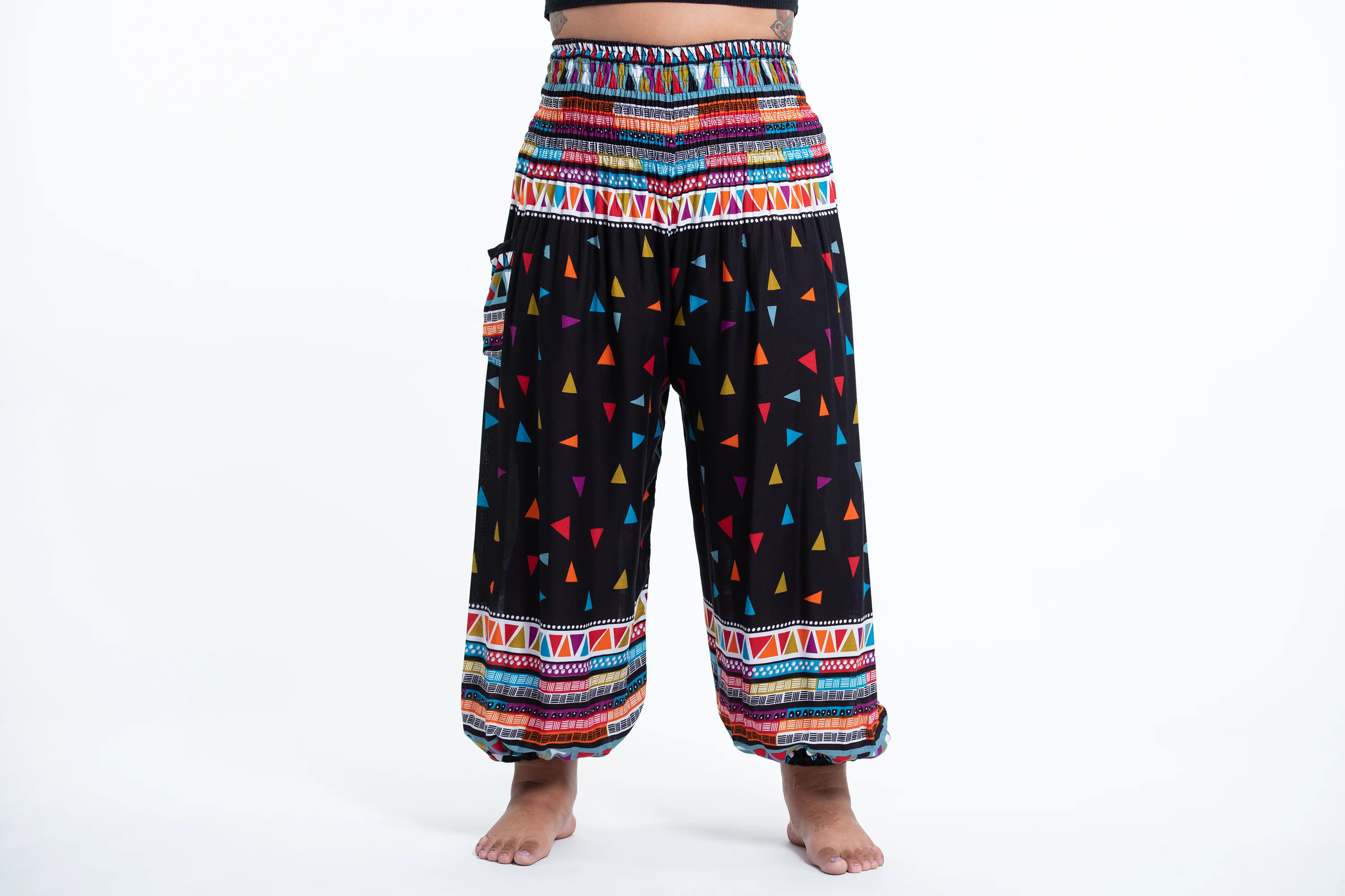Plus Size Triangles Women's Harem Pants in Black